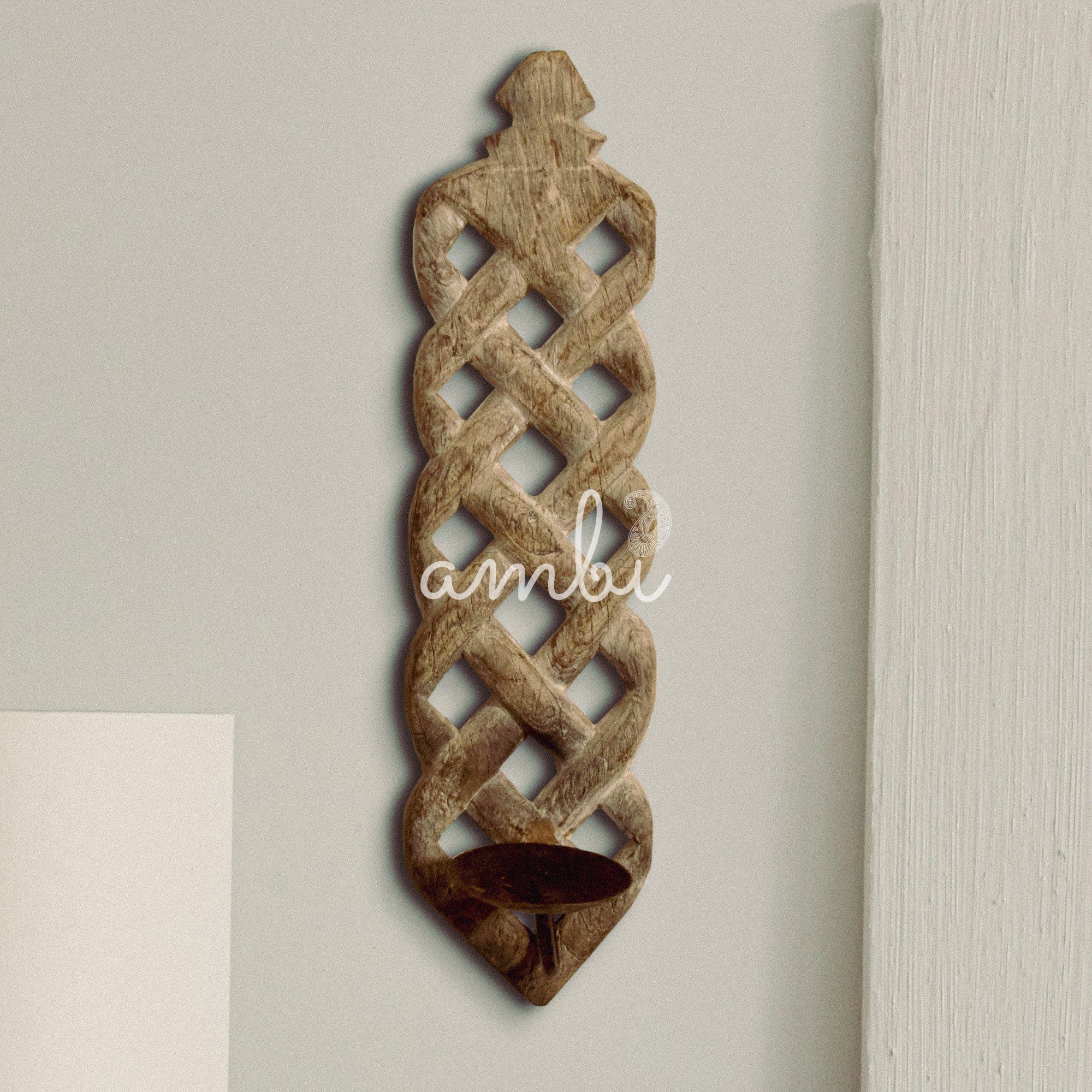 Wooden Candle Stand - Wallmount - Distressed White