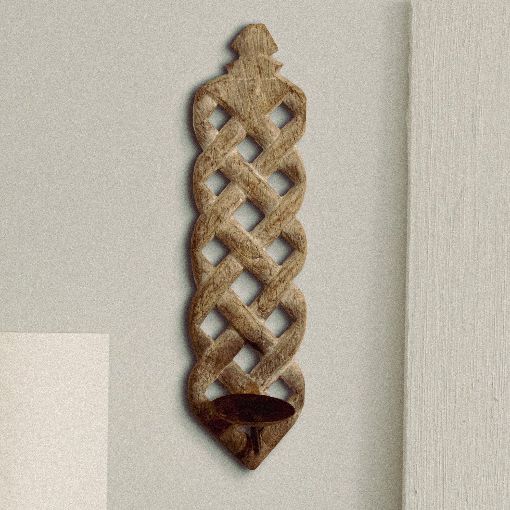 Wooden Candle Stand - Wallmount - Distressed White