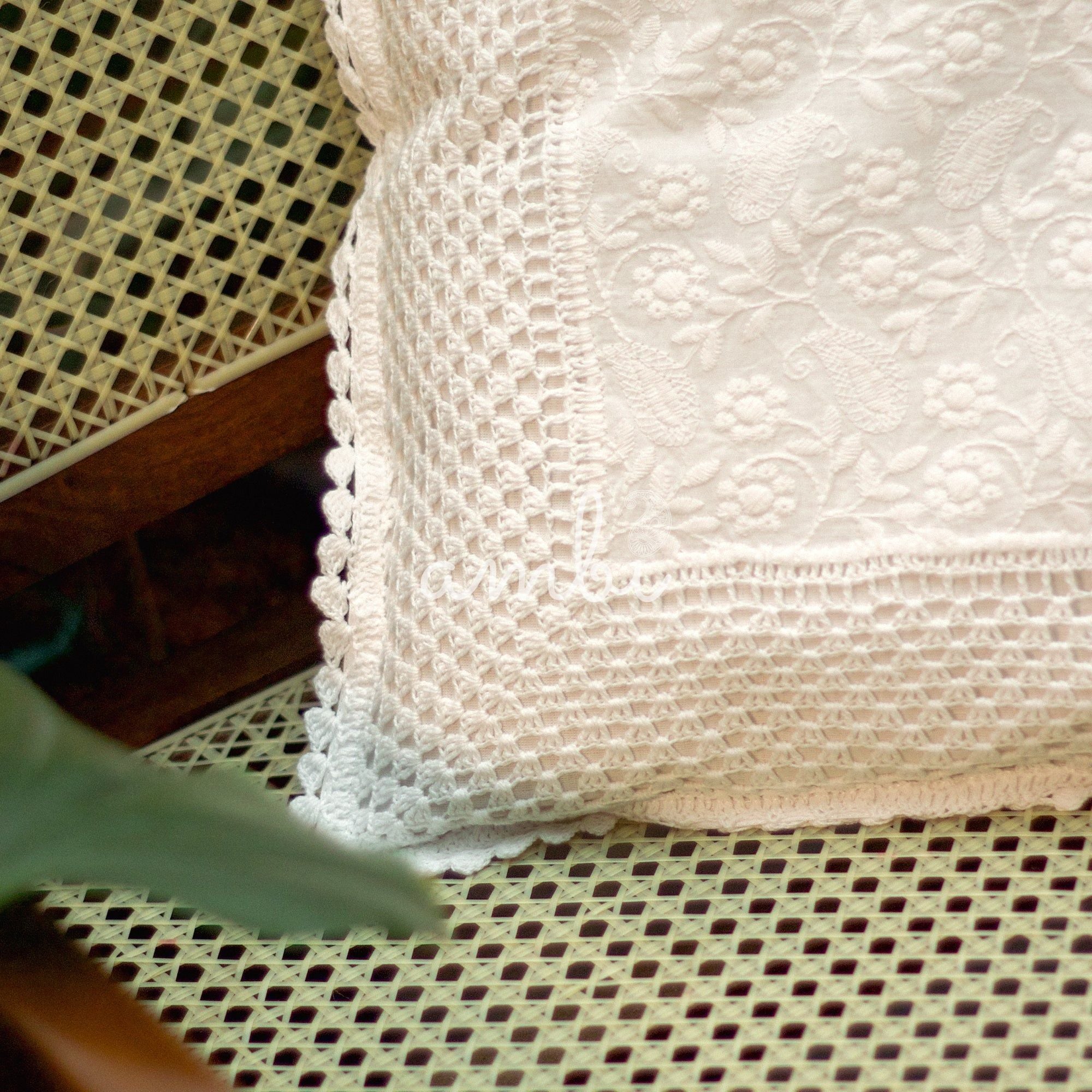 2026 Collection - Hand-Embroidered Plain White Crochet Cushion Cover - 16 X 16 inches - Set of 5
