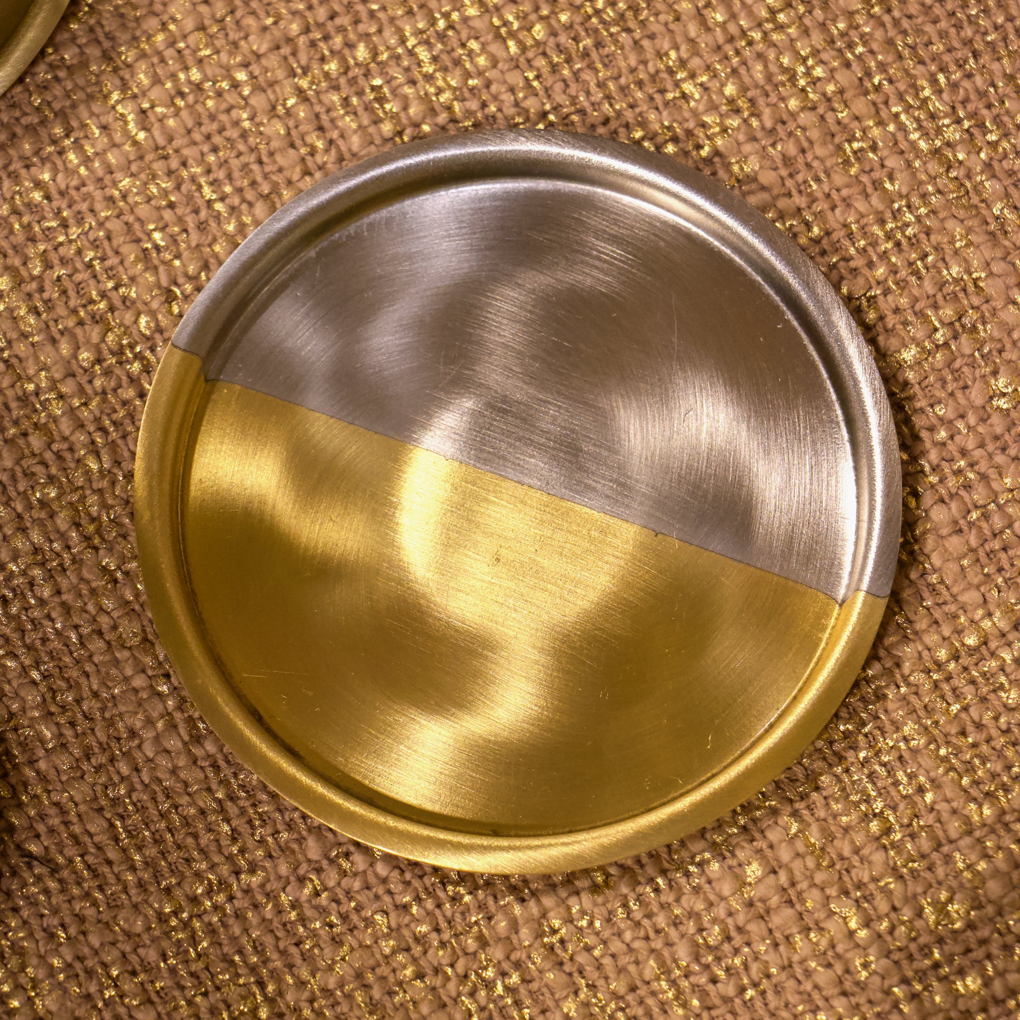 Handcrafted Dual Tone Pure Brass Coasters - Gold and Steel Matt