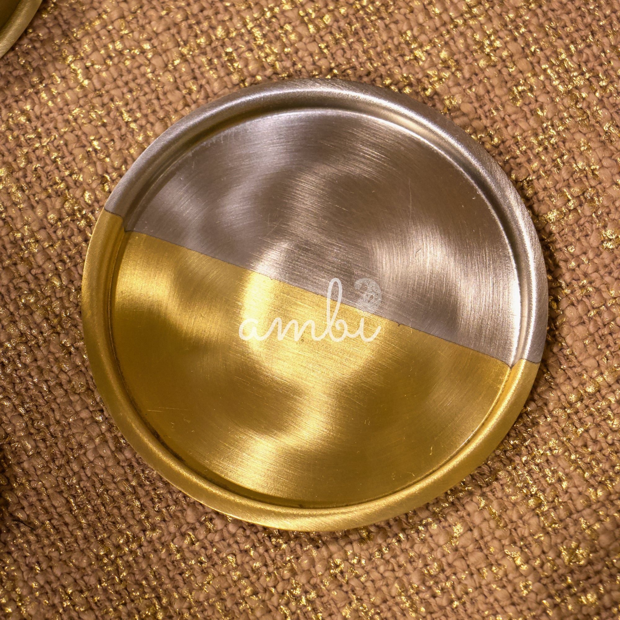 Handcrafted Dual Tone Pure Brass Coasters - Gold and Steel Matt