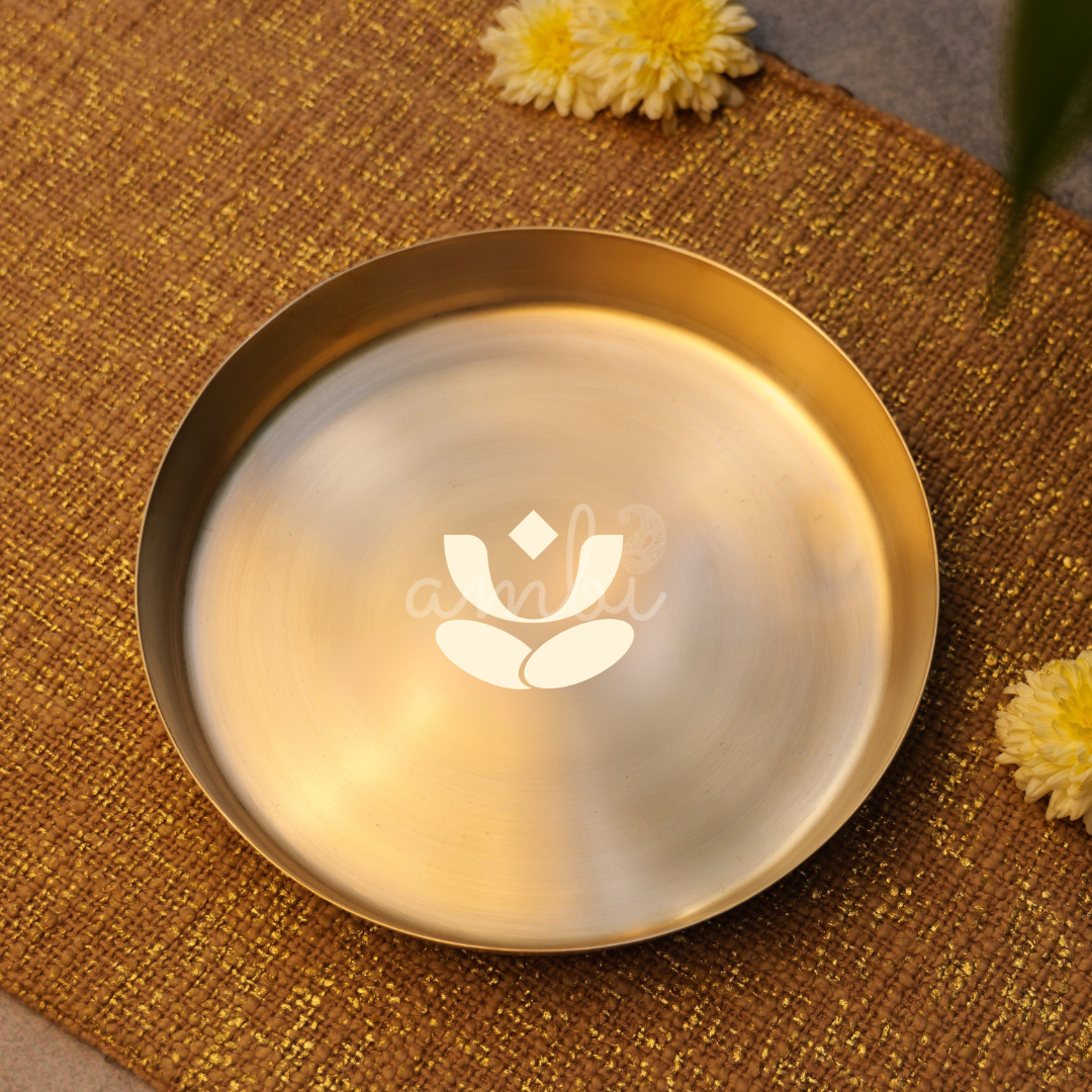 AMBI 100% Lead Free Pure Kansa Thali with laser cut design / Pooja Plate
