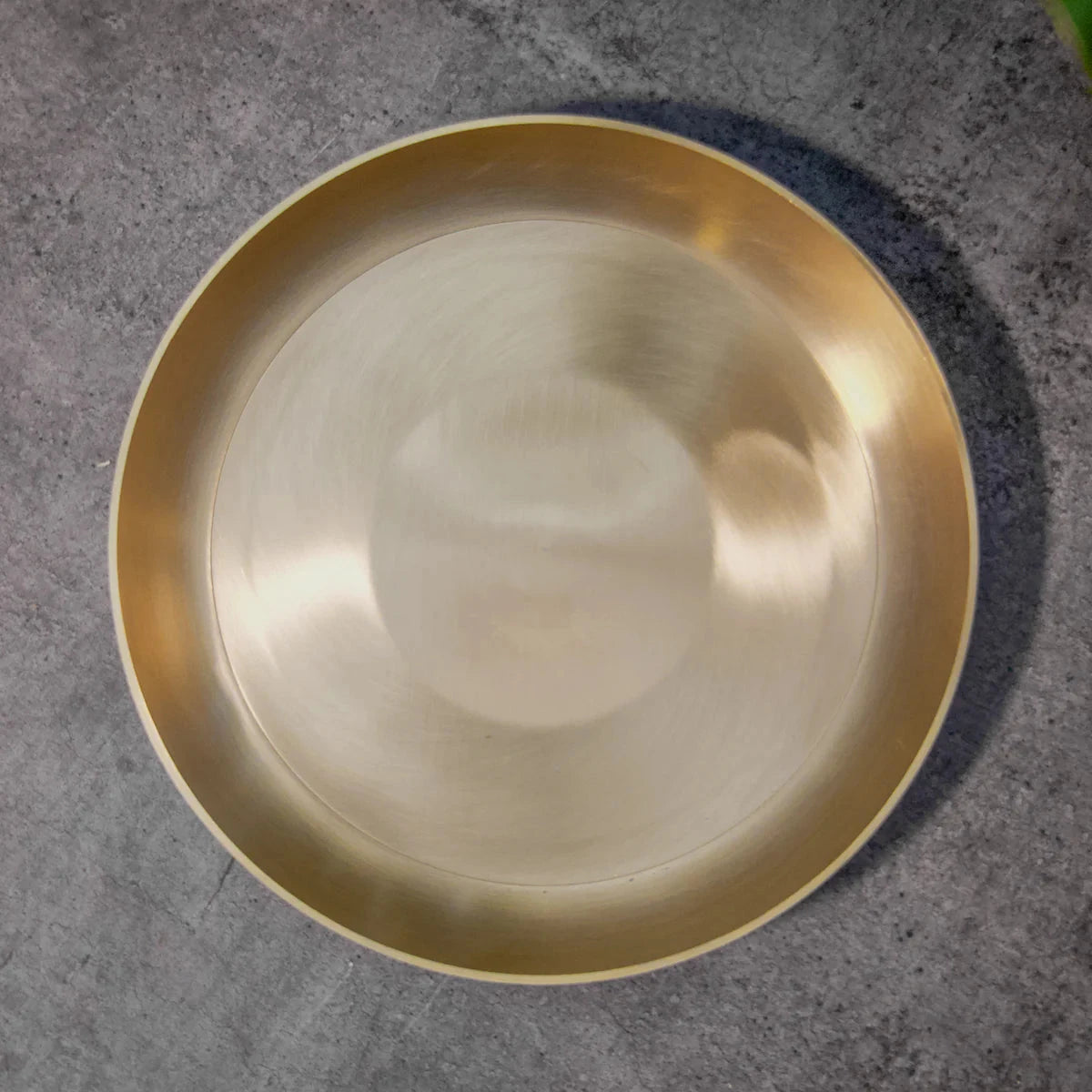 AMBI 100% Pure Lead Free Kansa Regular Dining Plate / Thali / Pooja Plate - Curved Edge - 12 Inch