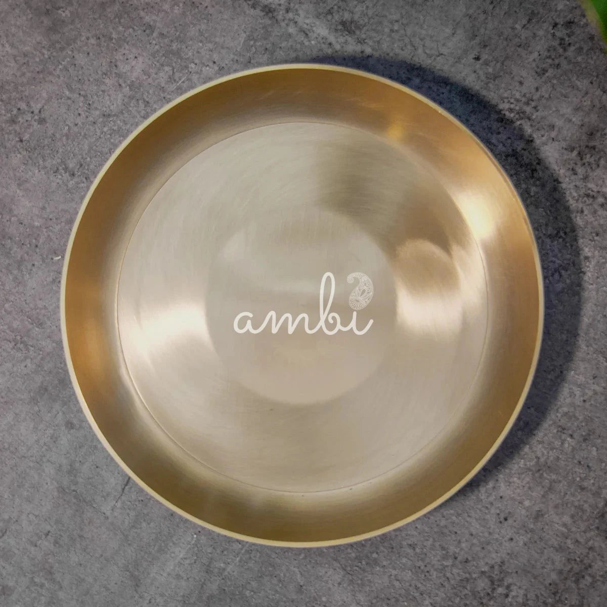 AMBI 100% Pure Lead Free Kansa Regular Dining Plate / Thali / Pooja Plate Shiny Finish - Curved Edge - 11.5 Inch
