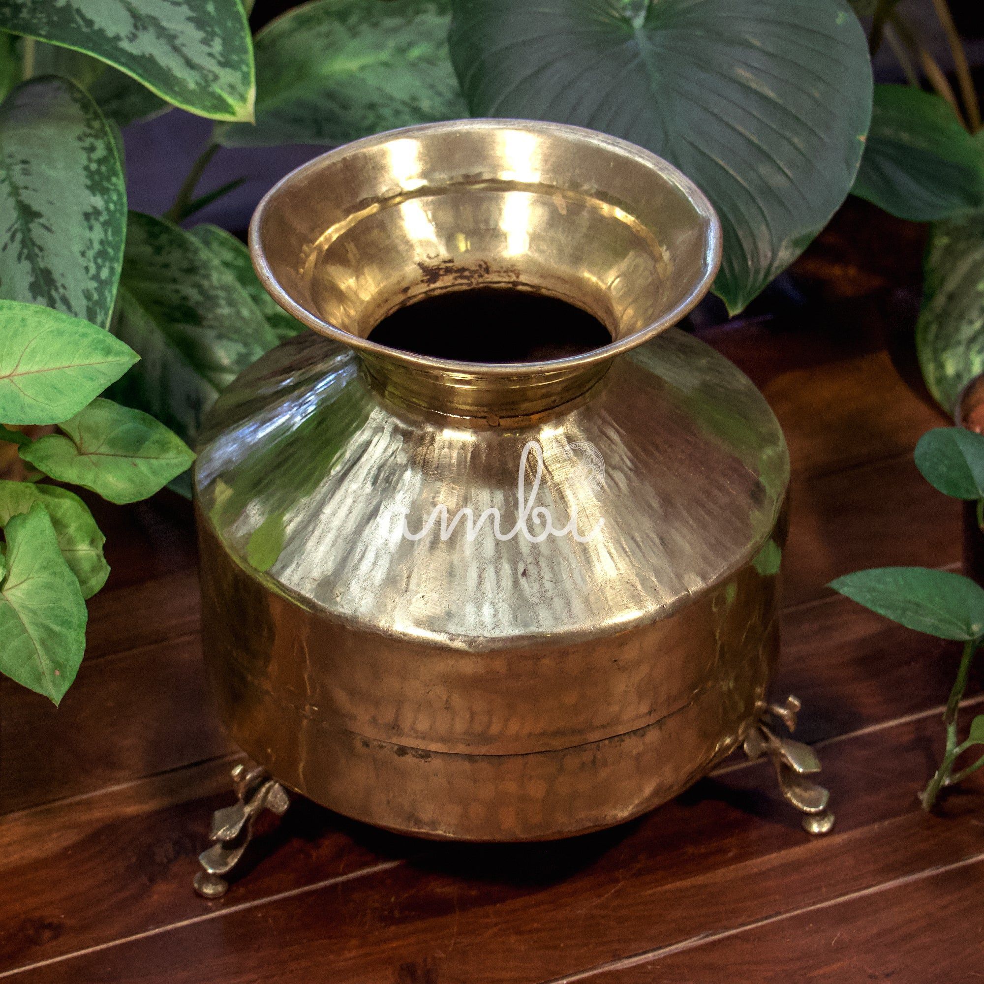 Vintage Brass Big Water Pot (Mataka) on Legs