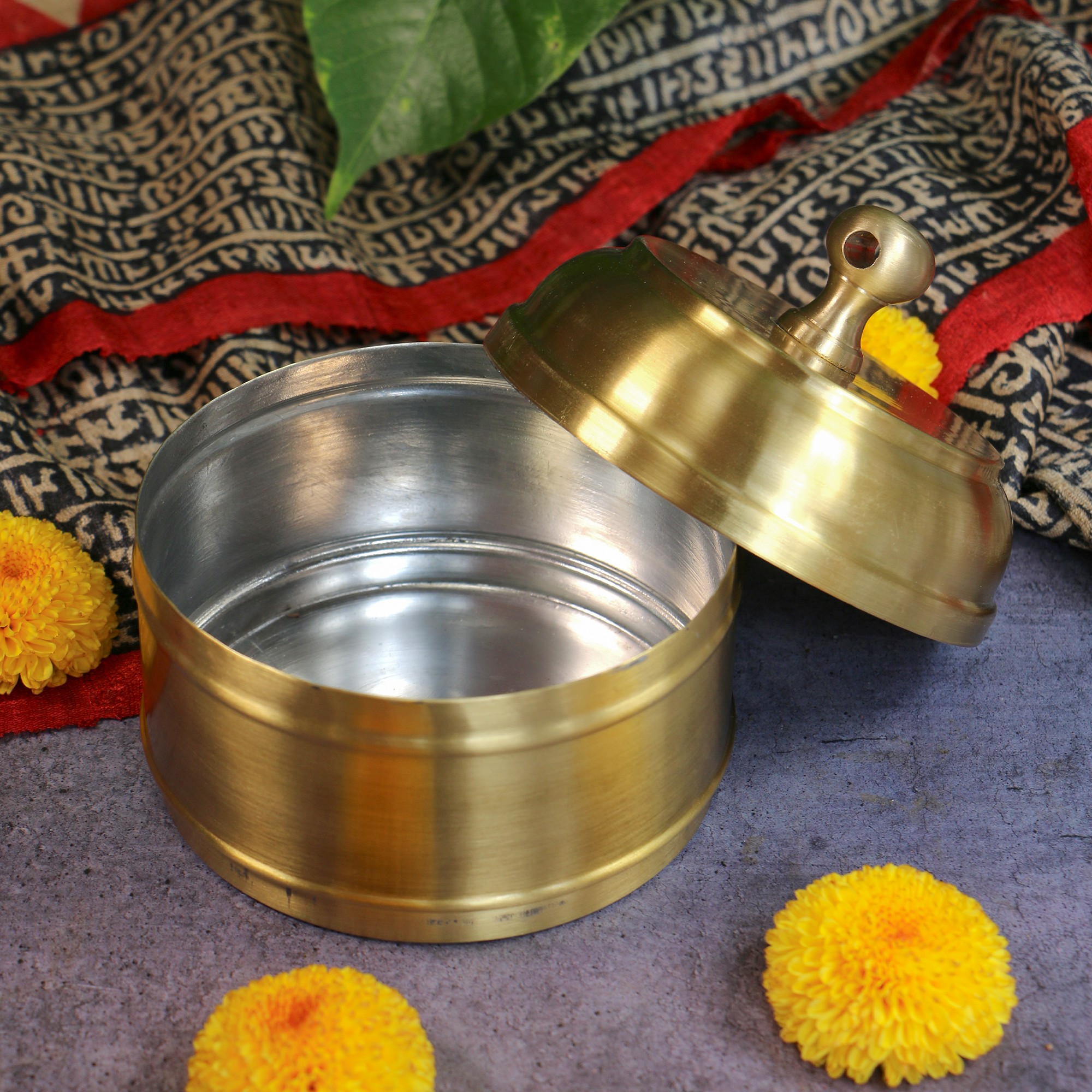 AMBI Super Elegant Pure Brass 3 Tier Tiffin Set in Matte Finish with Spoon