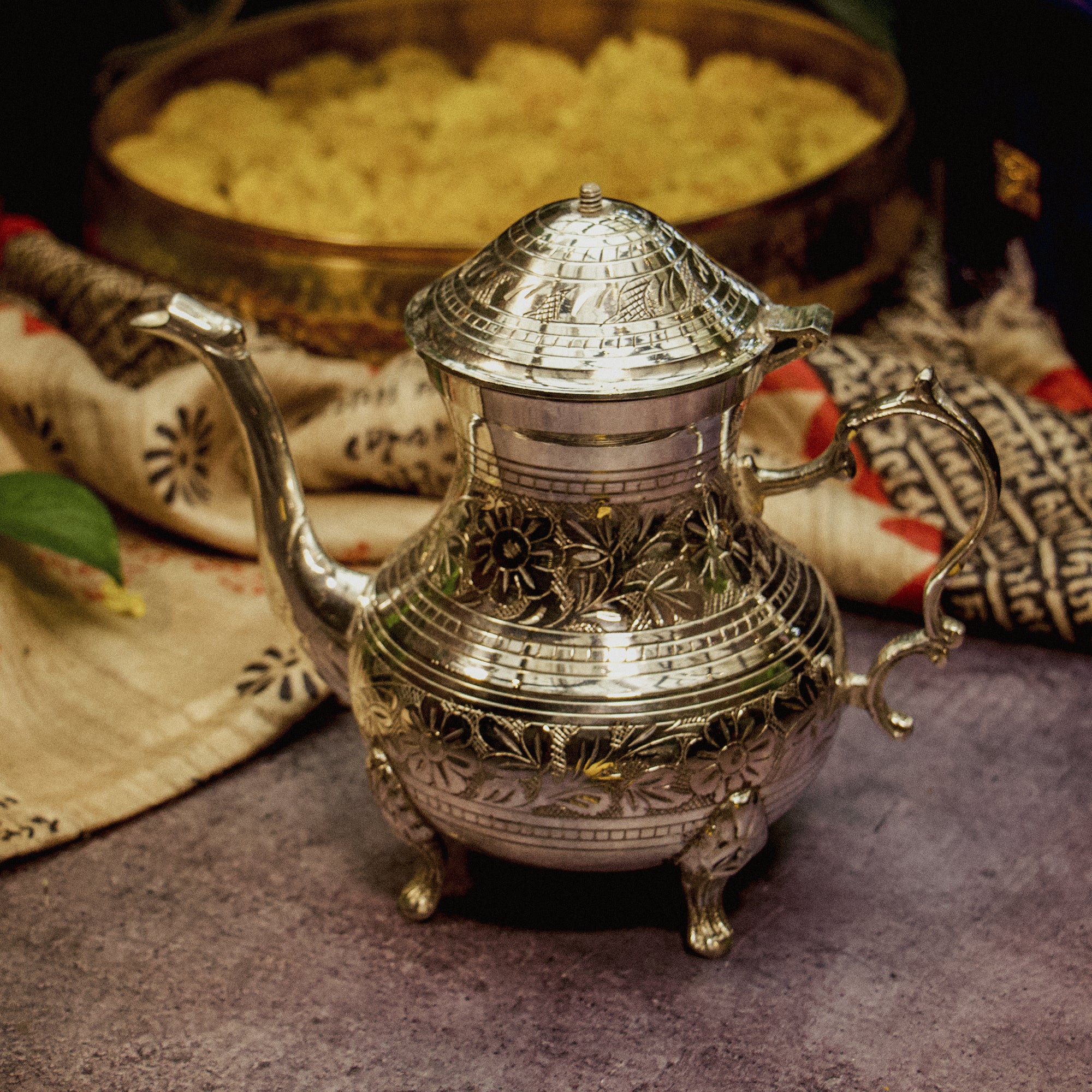 Victorian Style Royal Tea Silver Finish Pure Brass Tea Set