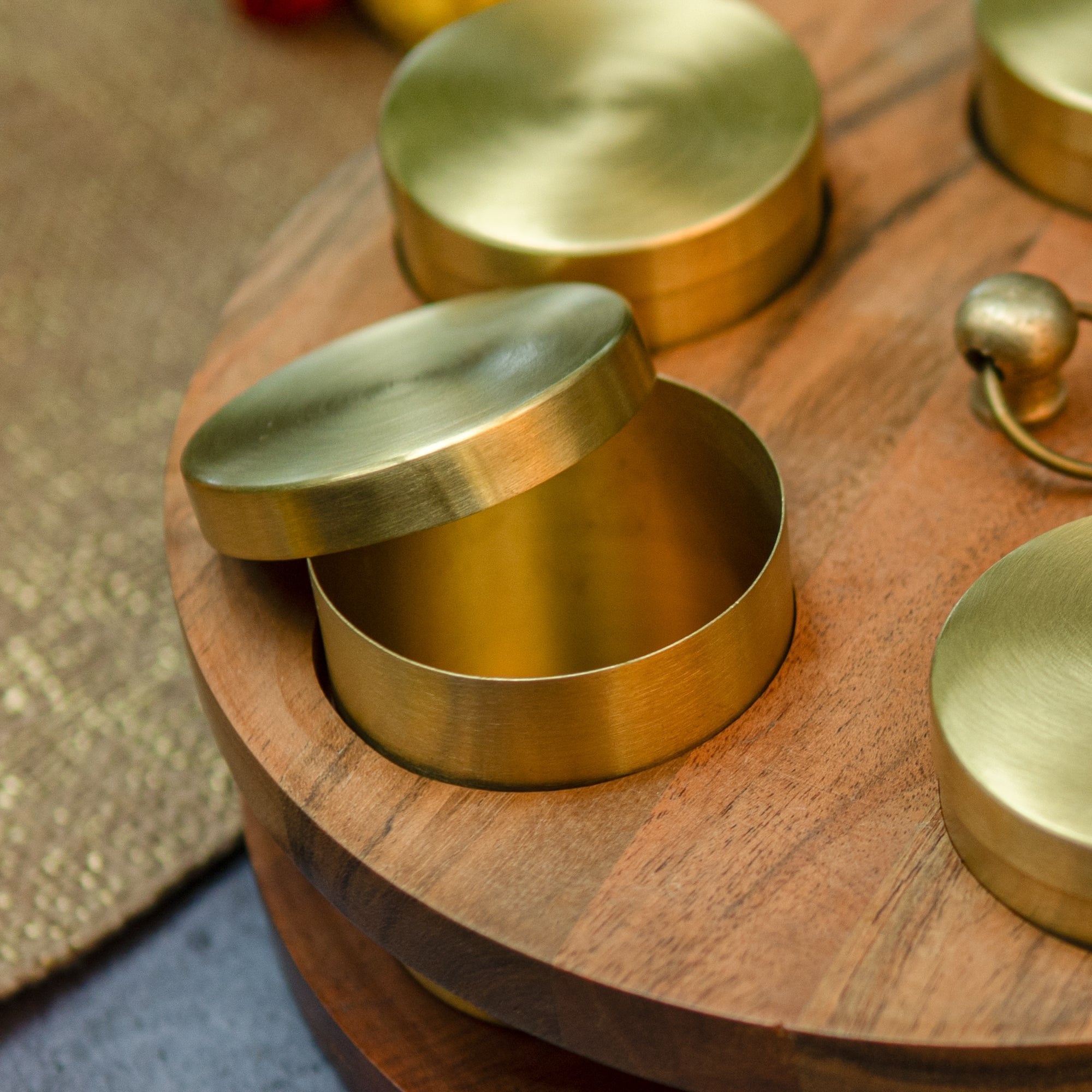 Classic Charm Pure Brass Spice Box Masala Daani with 5 Spice Containers