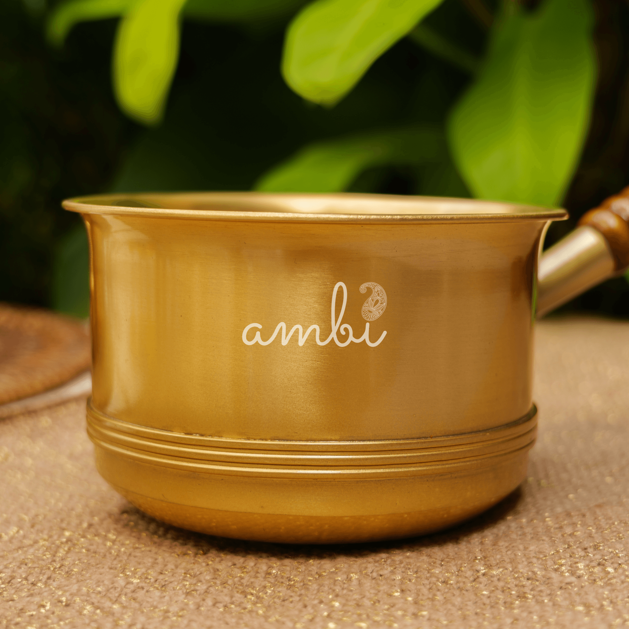 Elegant Pure Brass Tea Making Sauce Pan with Wooden Handle - 3-4 cups tea