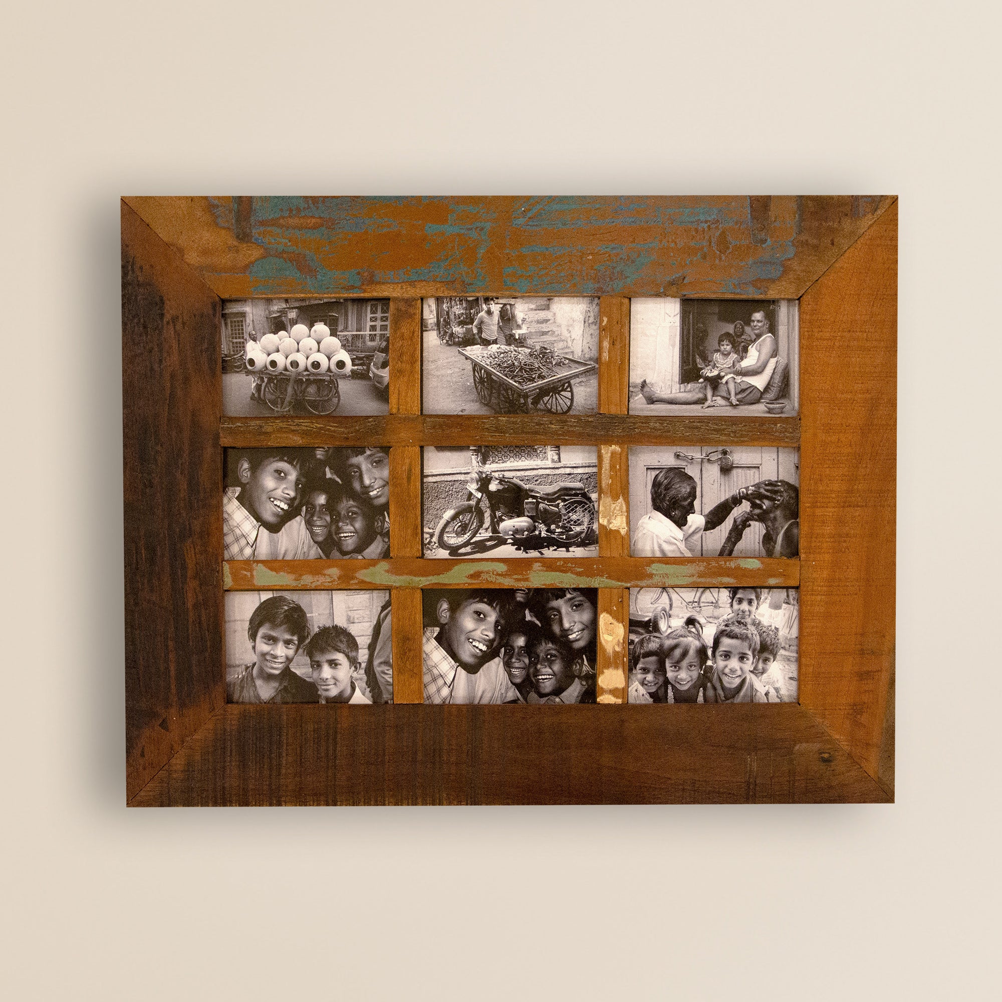 2025 Collection - Vintage Wooden Photo Frame  - 9 photos - 21 X 27 Inches