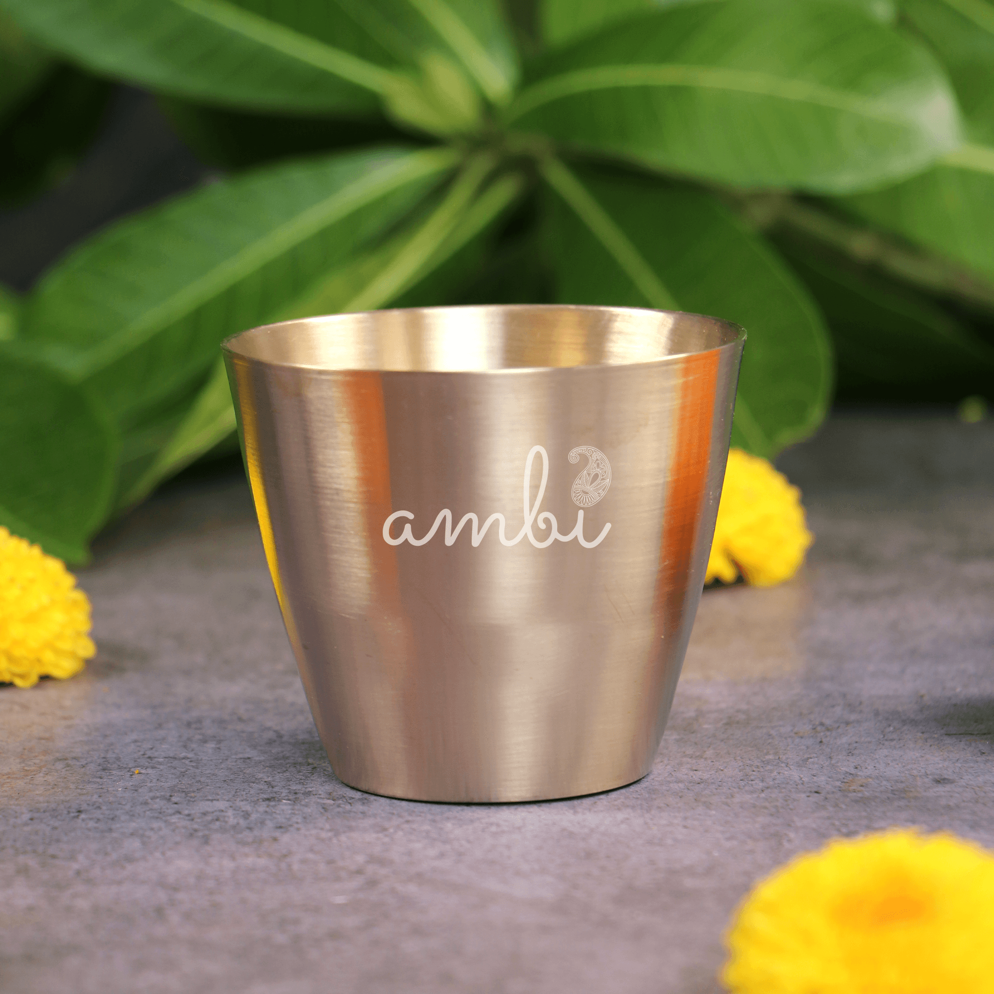 AMBI Anand Panila Stylish 100% Lead Free Heavy Pure Kansa Water Glass - 3 inches - 250ml