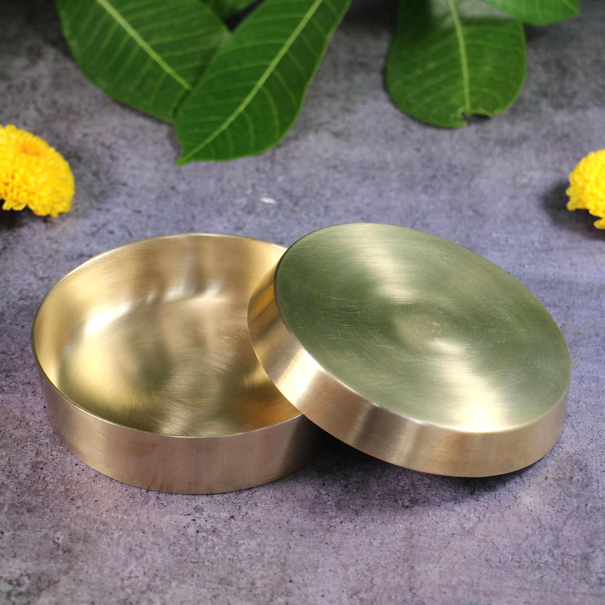 Ambi 100% Pure Lead Free Kansa Almond Soaking Box with Top Cover Lid - Medium