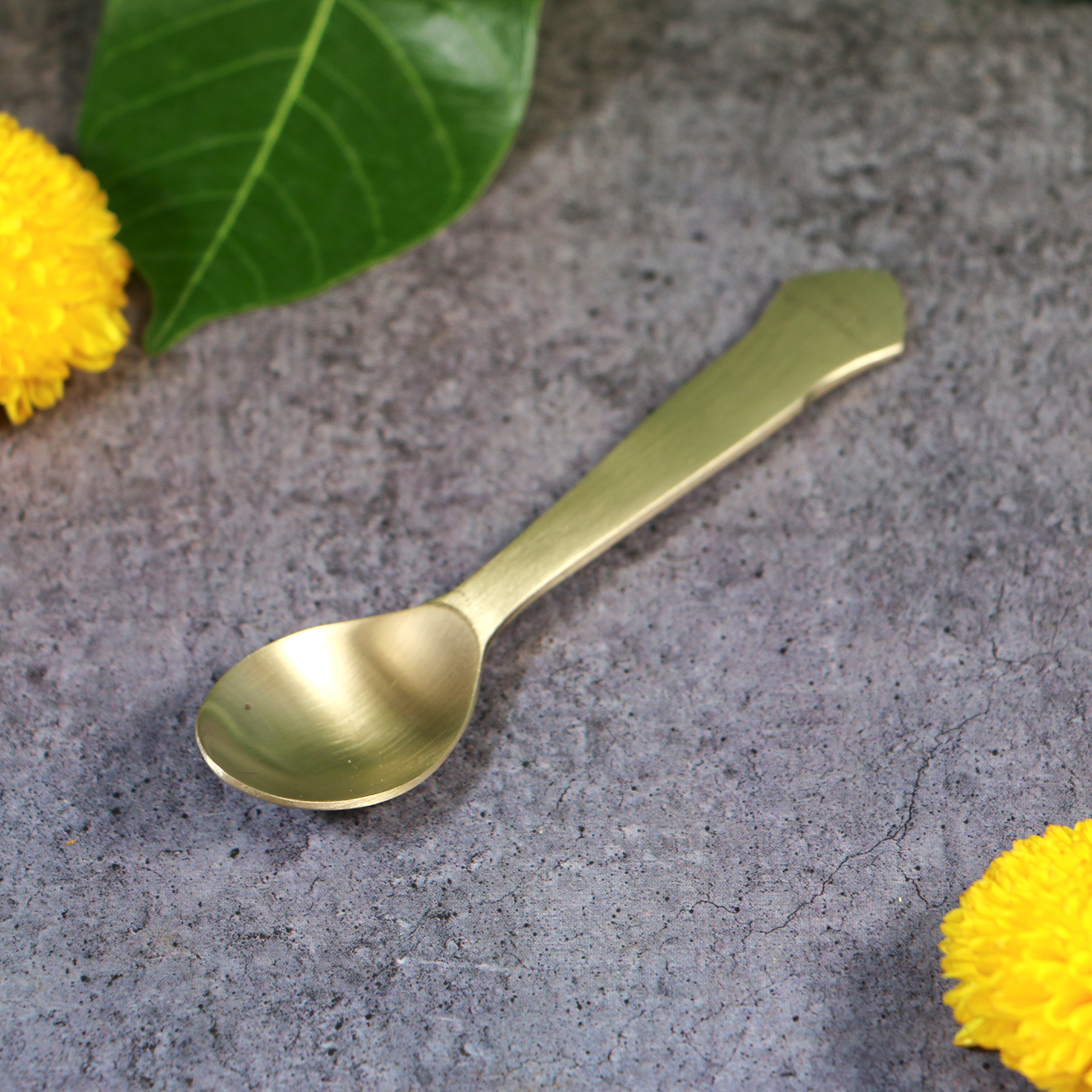 AMBI Pure 100% Lead Free Kansa Small Pooja Spoon - 12 cm - 30g - Triangle Head