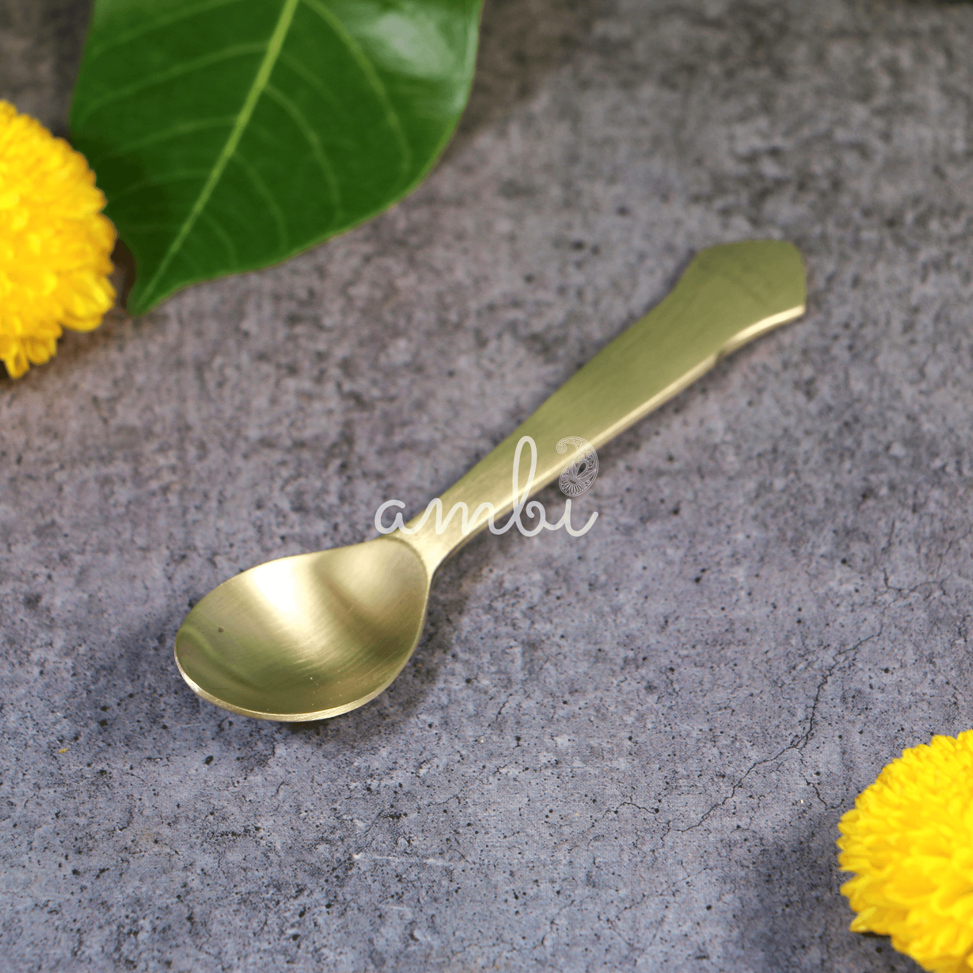 AMBI Pure 100% Lead Free Kansa Small Pooja Spoon - 12 cm - 30g - Triangle Head