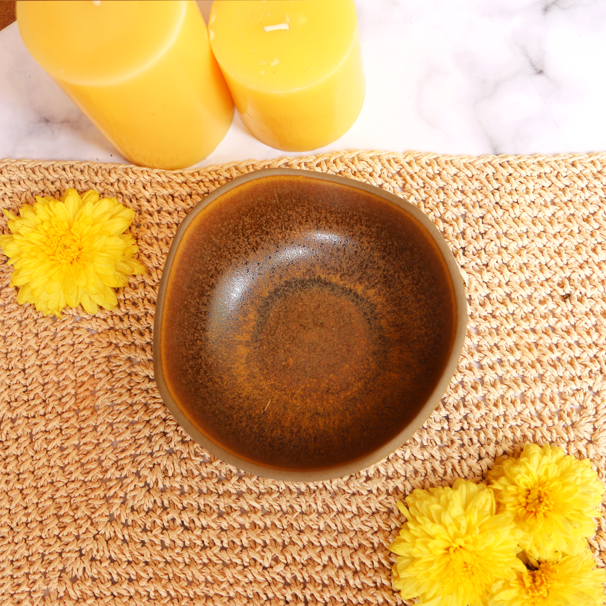 Ambi Handmade Stoneware Earthy Brown Glazed Medium Bowl | Set 2