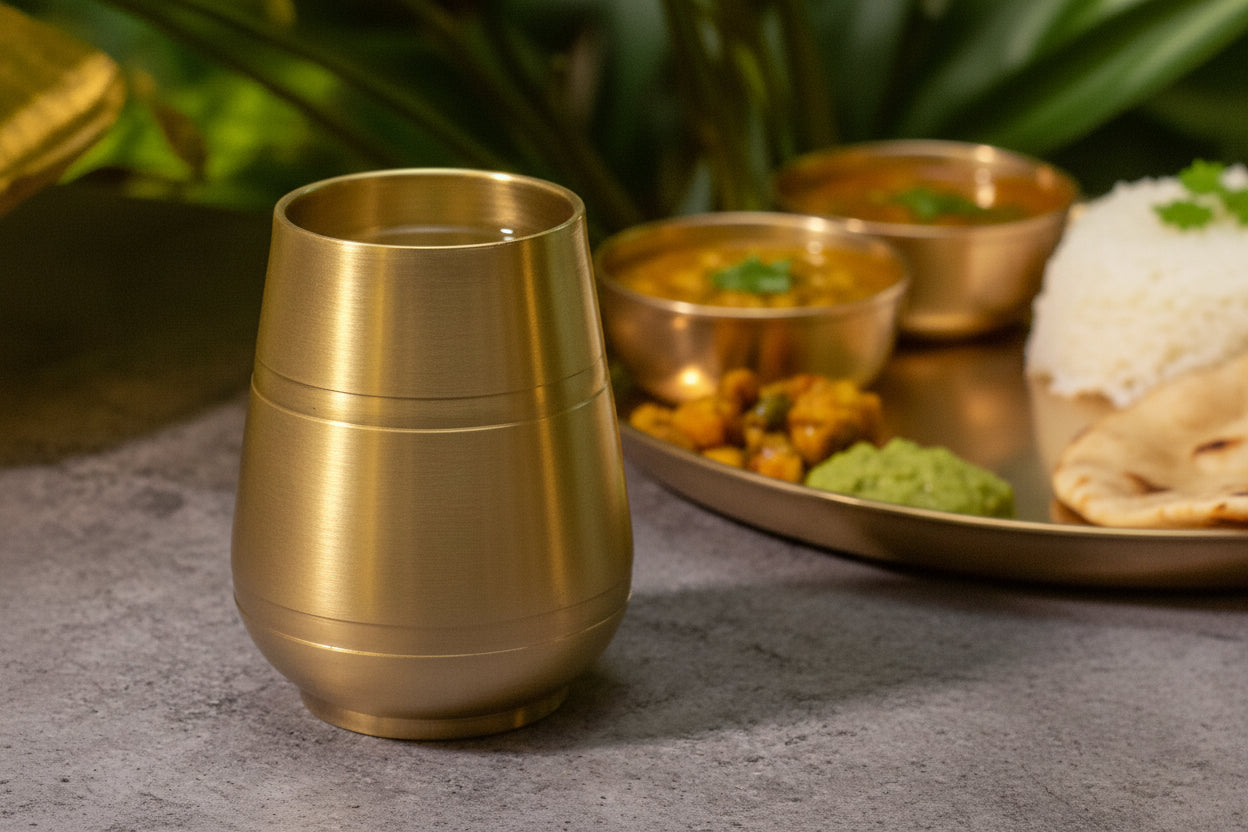 AMBI Pure 100% Lead Free Kansa Damru Shaped Water Glass 330 ml