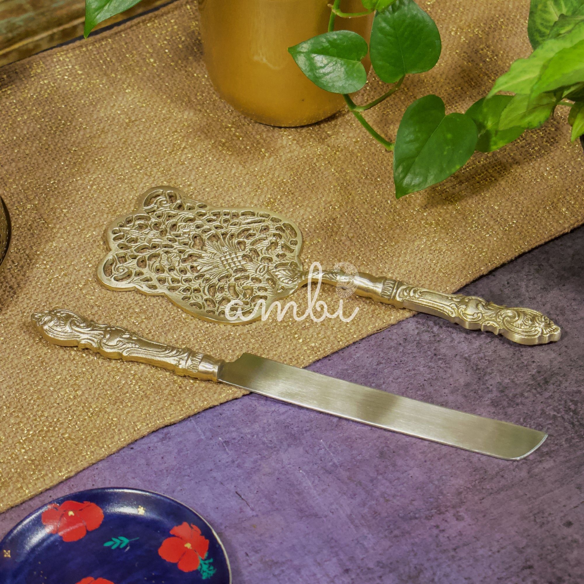 Vintage Victorian Handcrafted Pure Brass Royal Cake Server - Set of 2