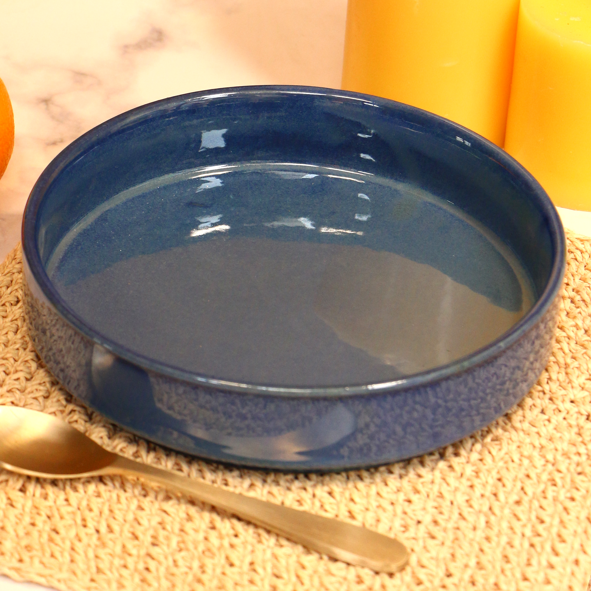 Handmade Artisnal Blue Flat Salad Platter 7.5 inch