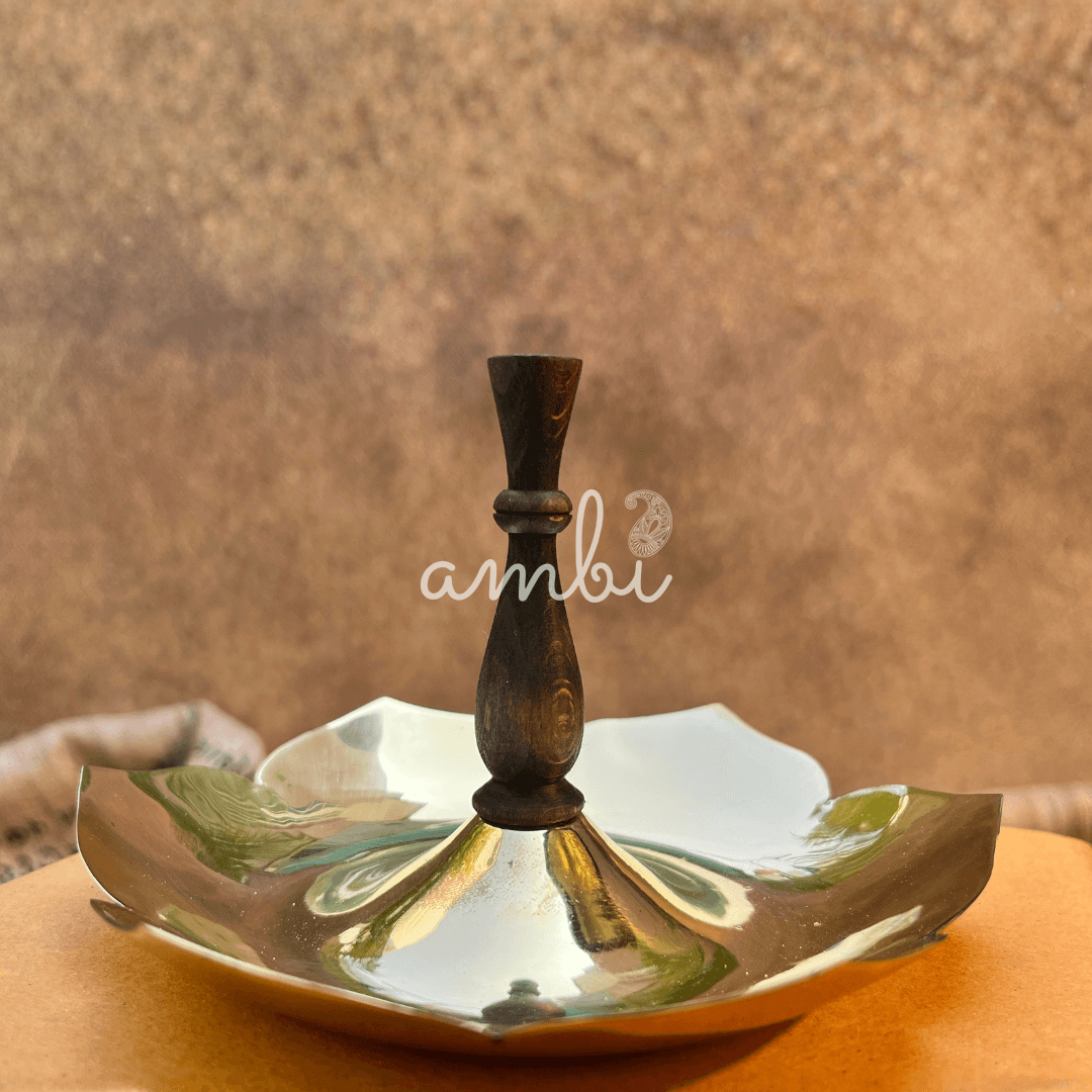Ambi Lotus Crest Pure Brass Incense Holder with Wooden Stem