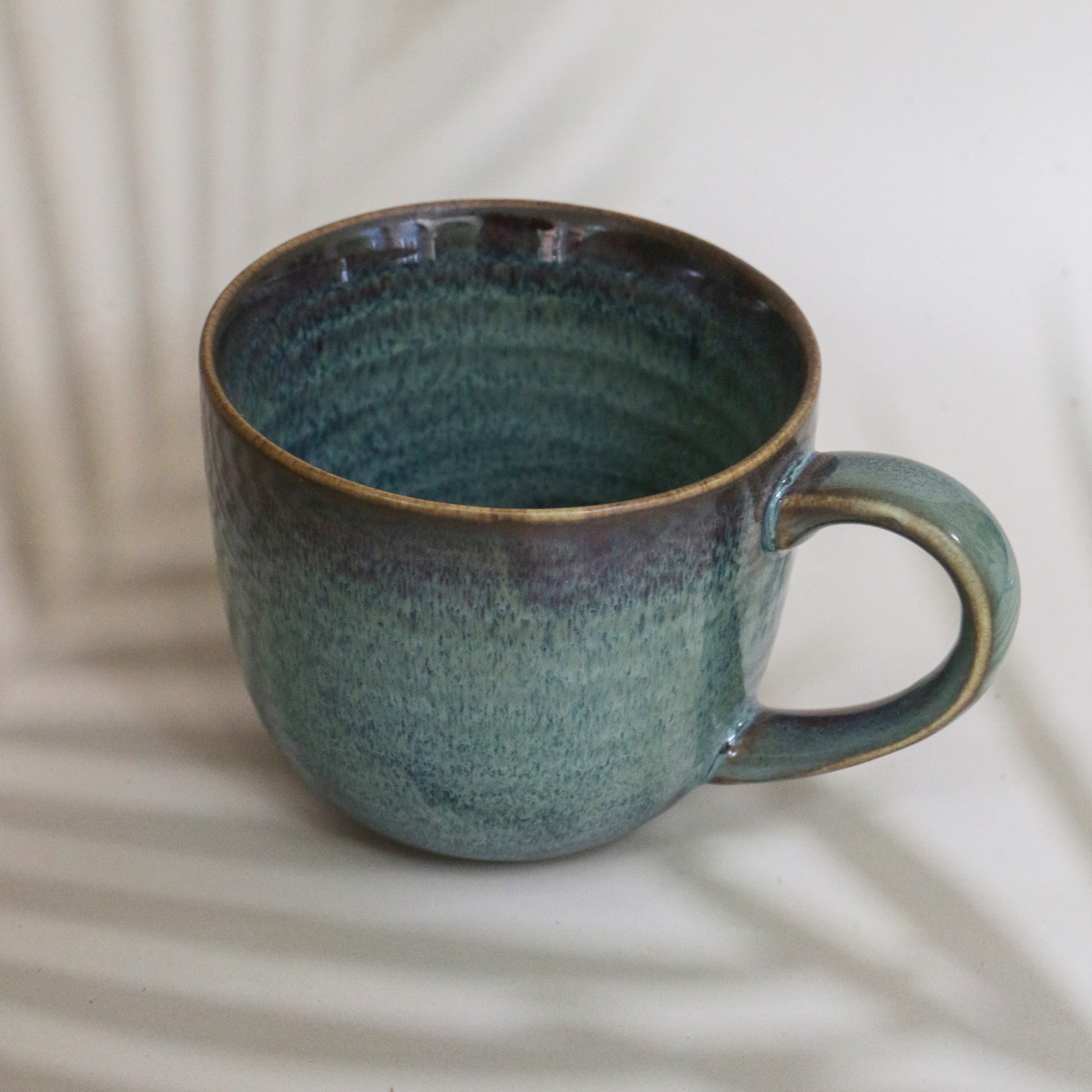 Handmade Artisanal Emerald Blue Large Coffee Mug 400 ml - Set of 2