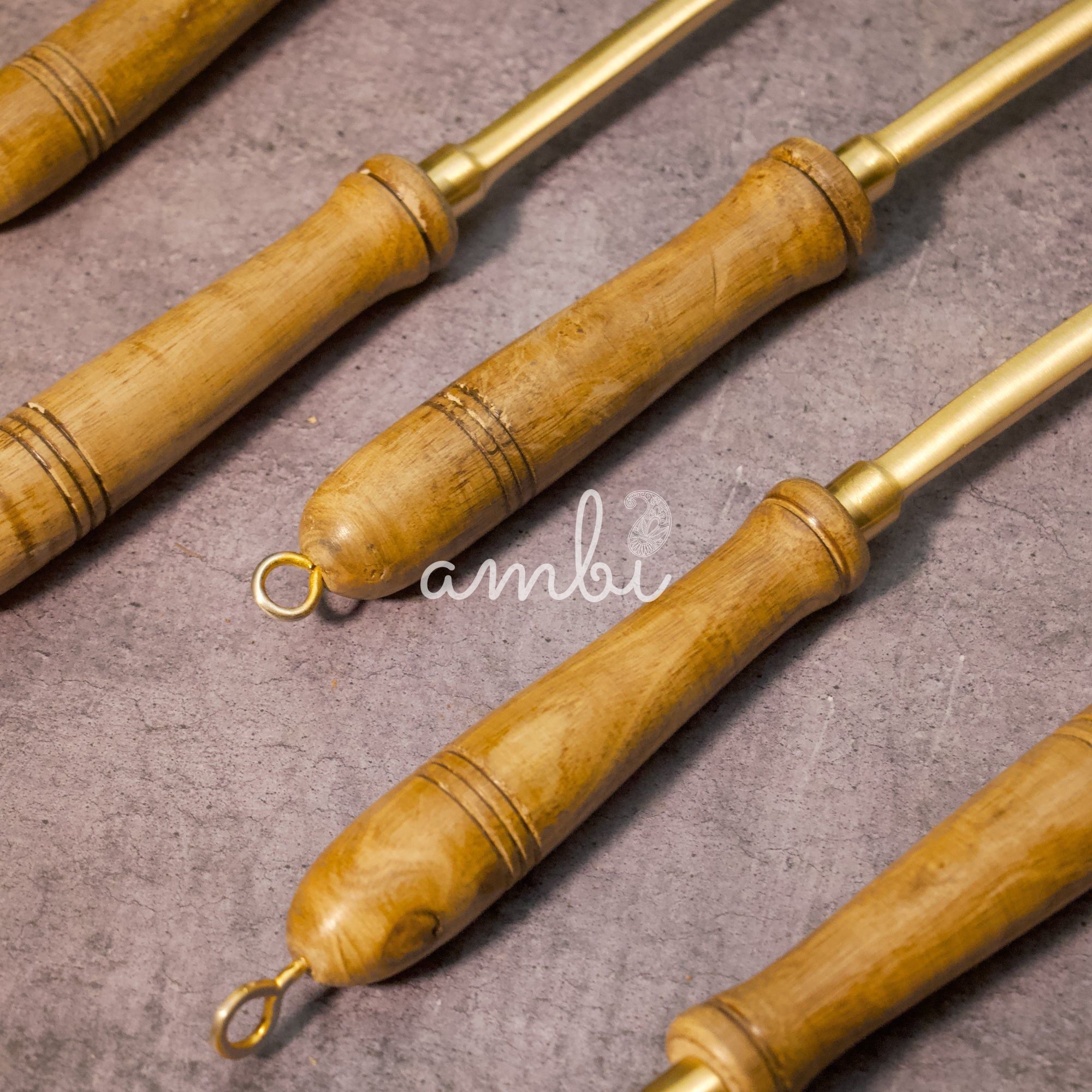 Heavy Brass Cooking Ladles / Karchi - Set of Five - Matt Finish