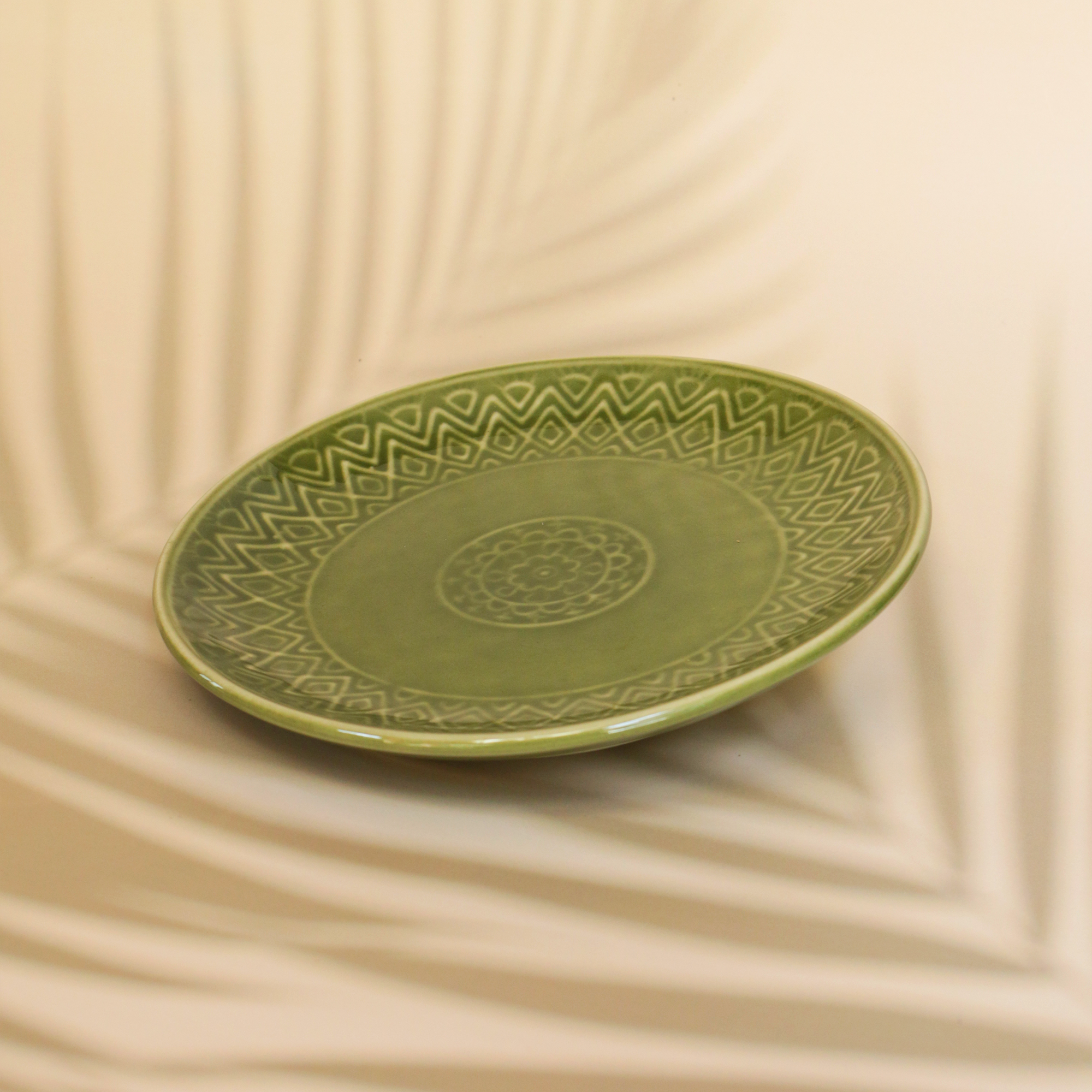 Ambi Handmade Stoneware Premium Olive Green Plate 8 inch Set of 2