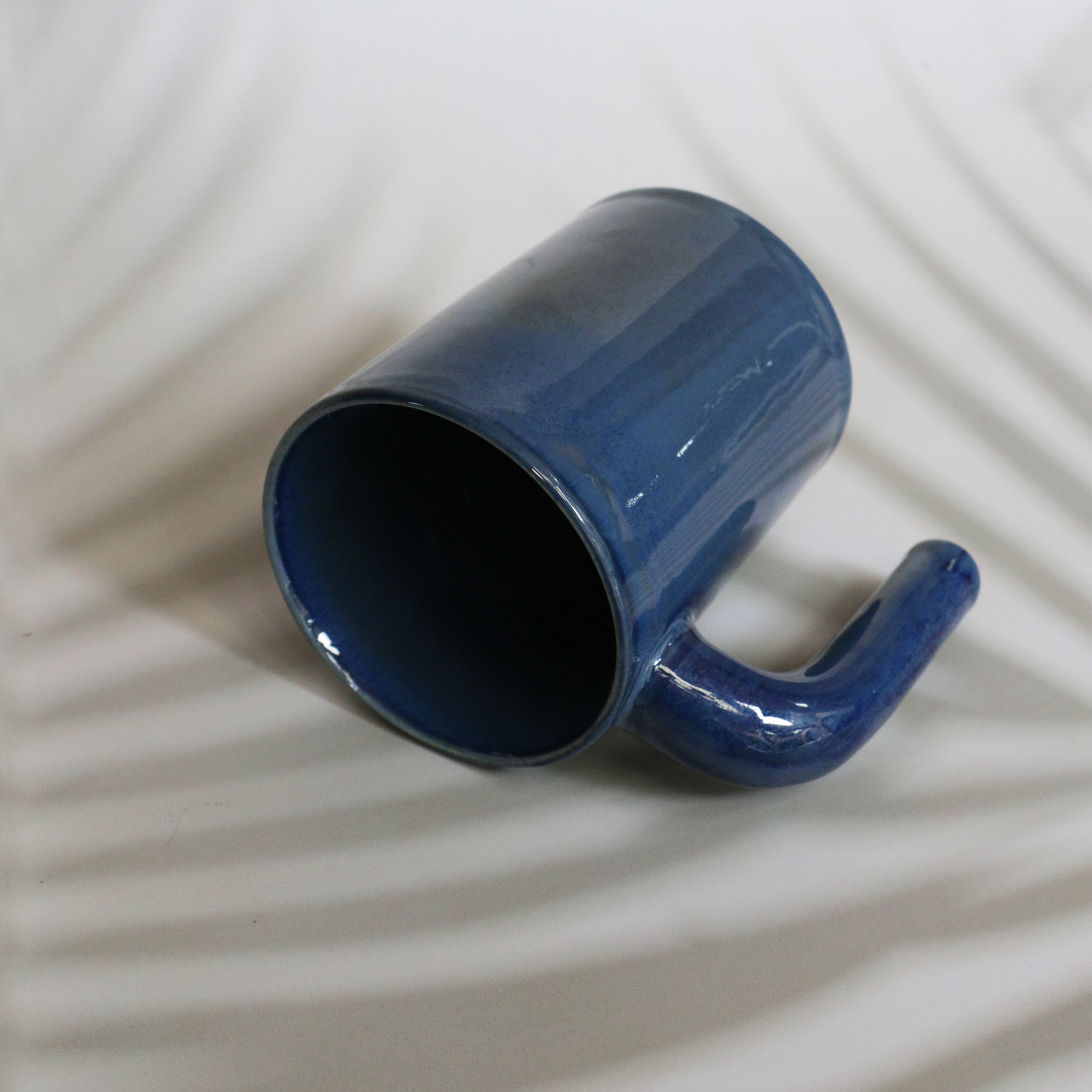 Handmade Open Handle Blue Coffee Mug 300 ml