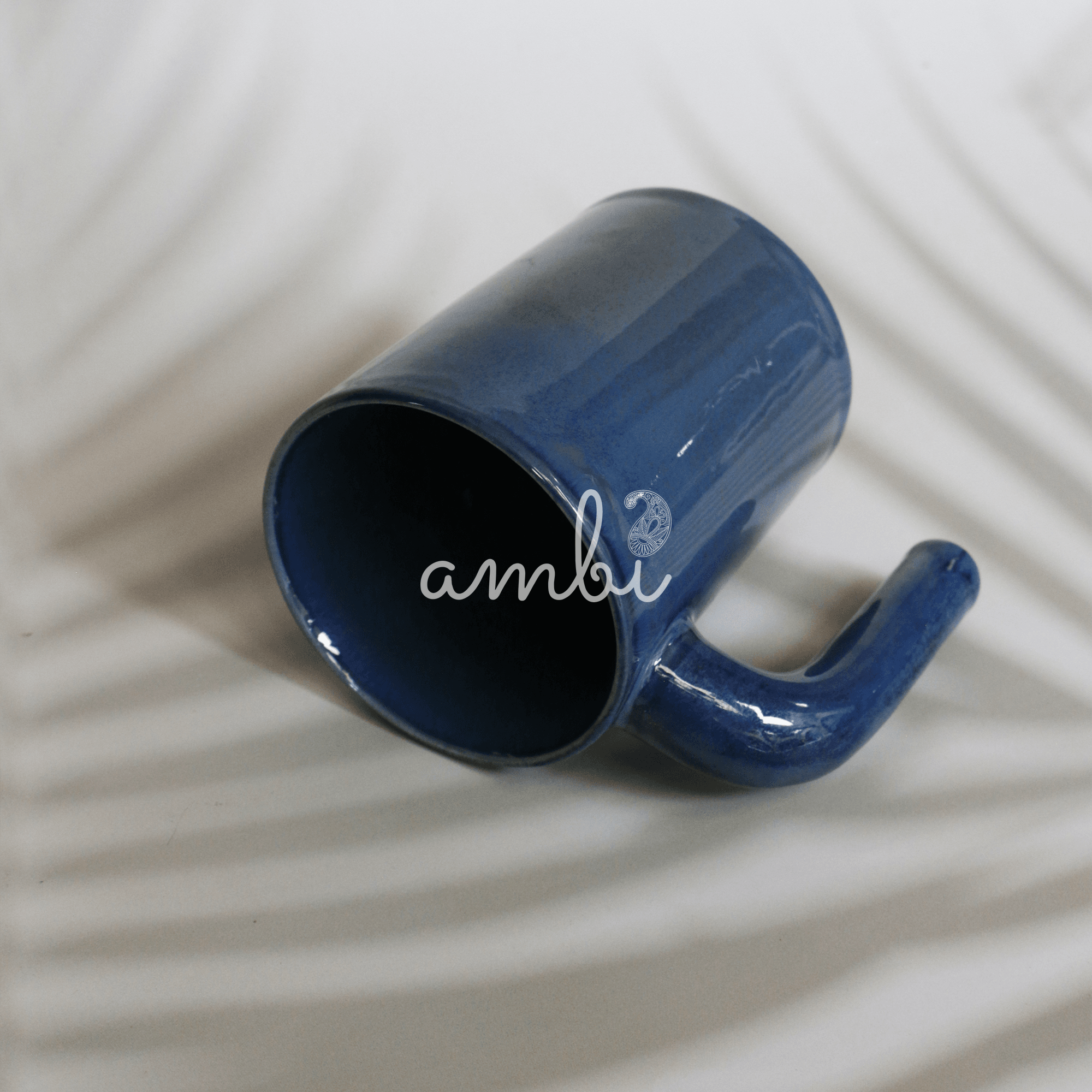 Handmade Open Handle Blue Coffee Mug 300 ml