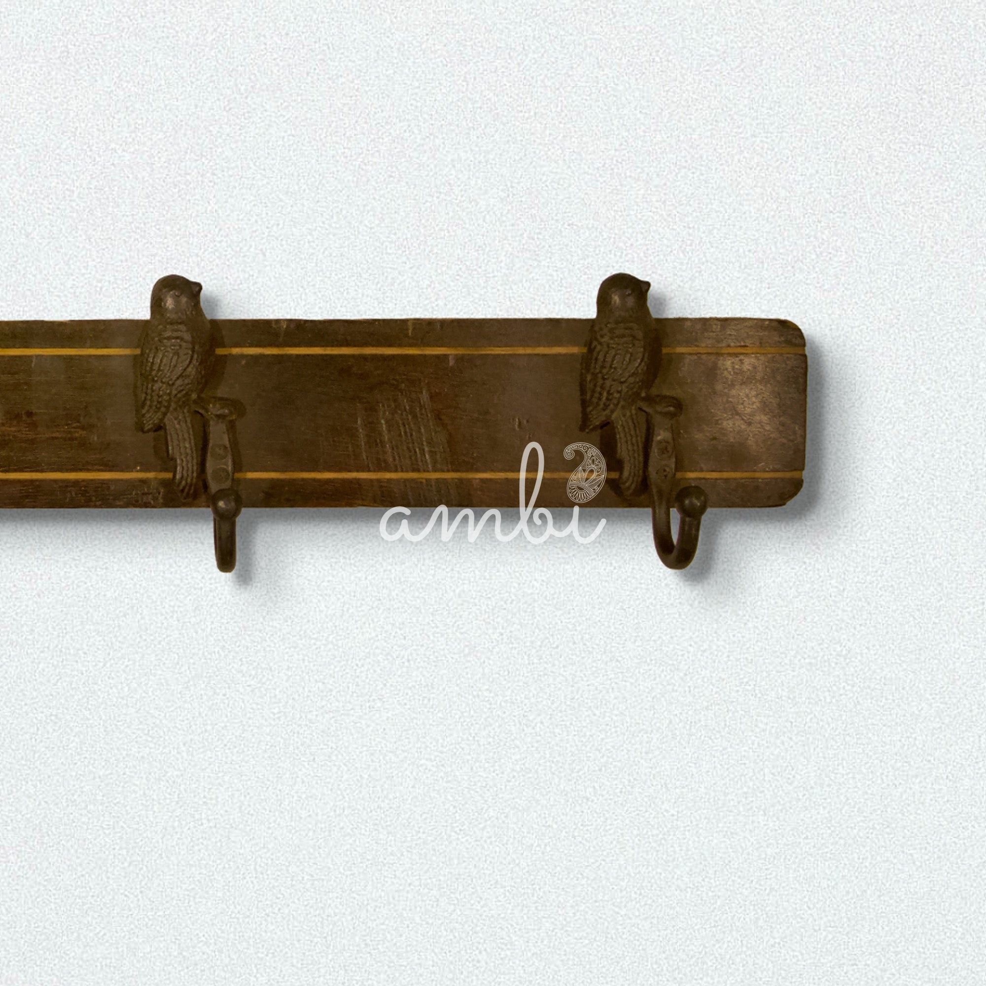 Rustic Wood Base Bird Shaped 4 Hooks - Brown Color