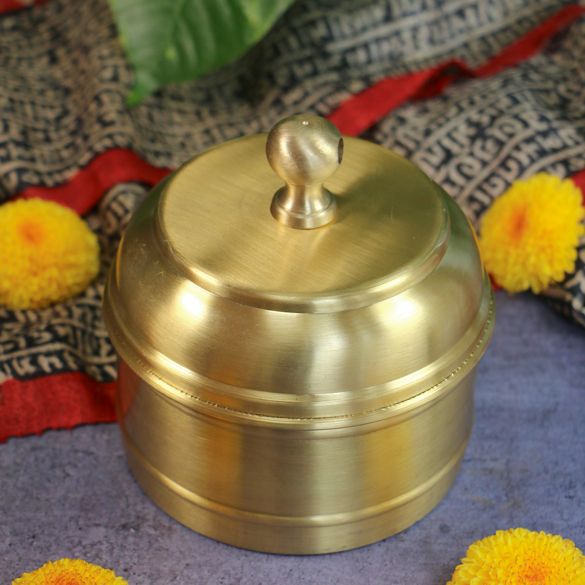 AMBI Super Elegant Pure Brass 2 Tier Tiffin Set in Matte Finish with Spoon