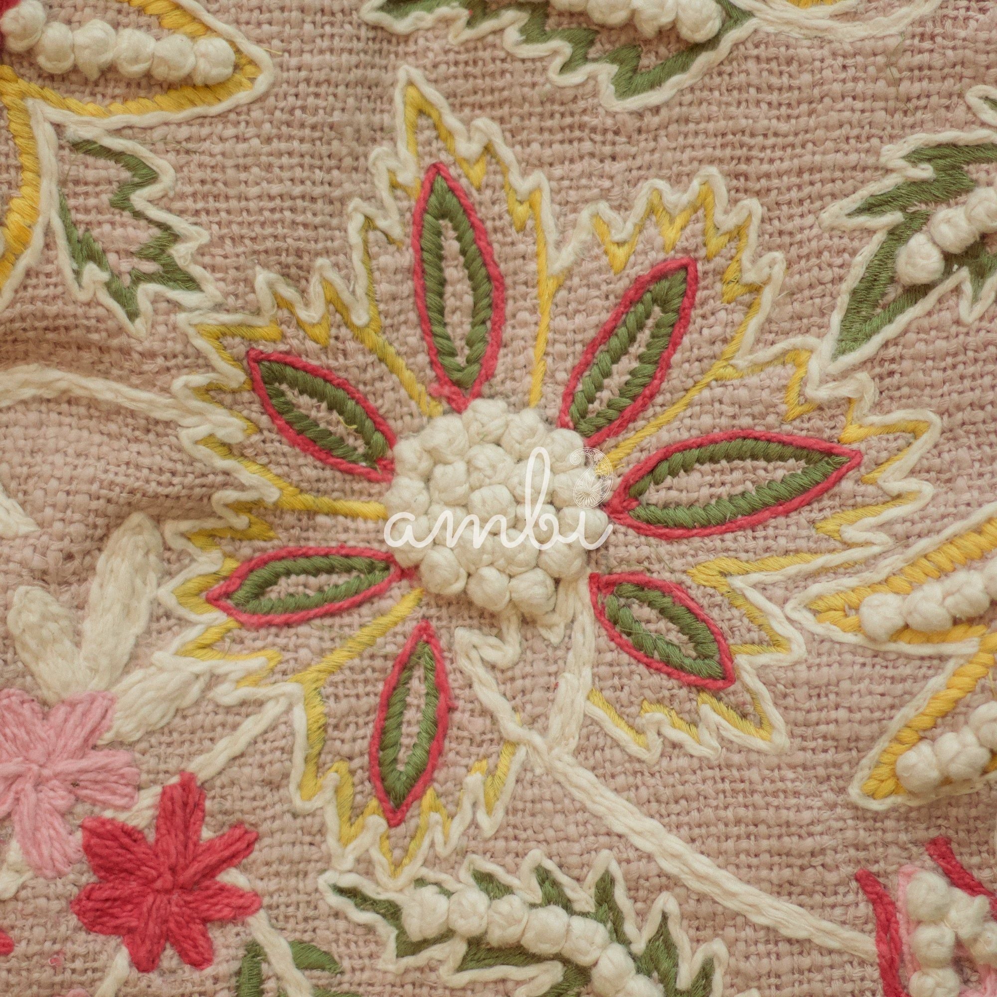 2026 Collection - Hand-Embroidered Flower Pattern Cushion Covers - Set of 2 - 16 X 16 Inches