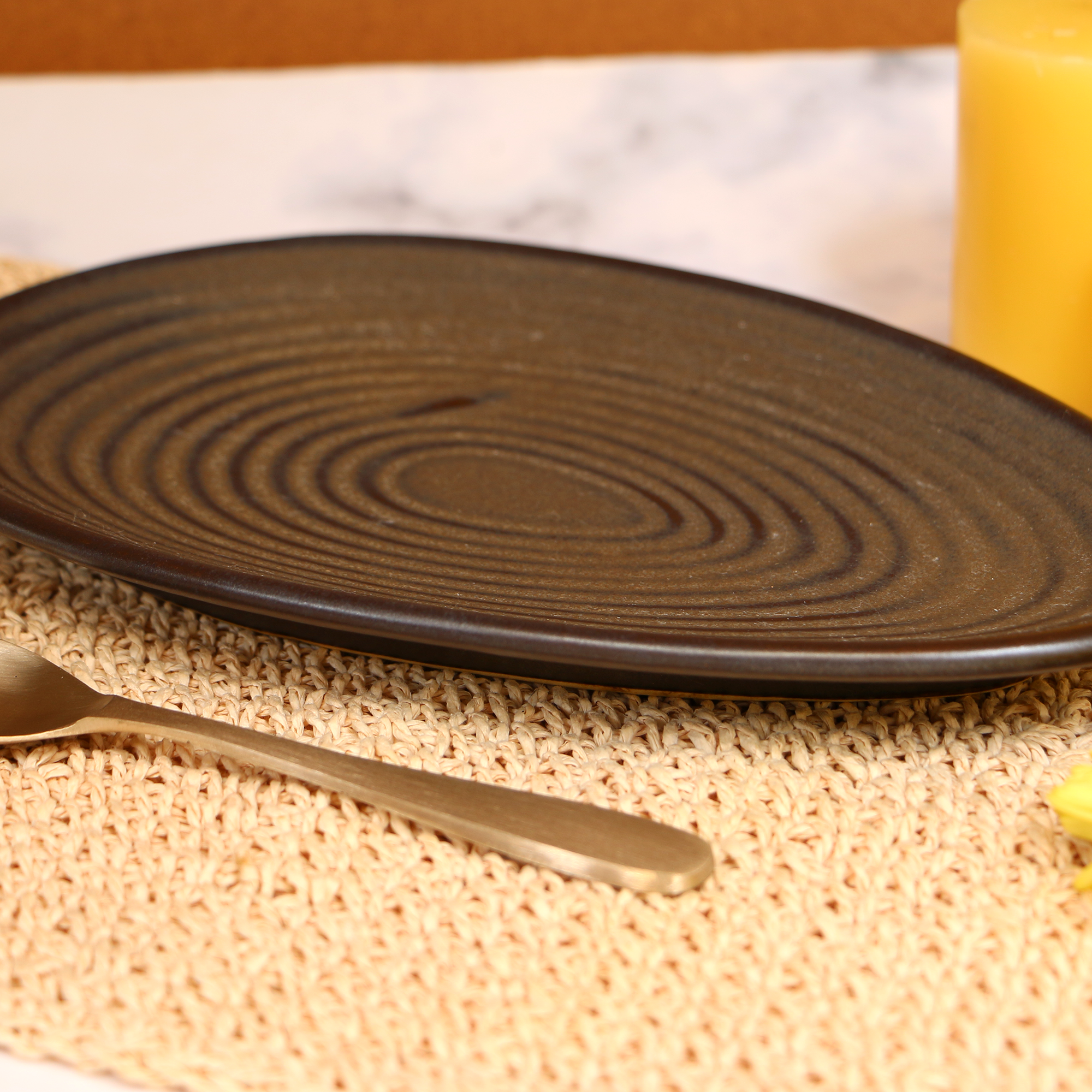 2026 - Handmade Ceramic Charcoal Black Almond Serving Platter 10 inches
