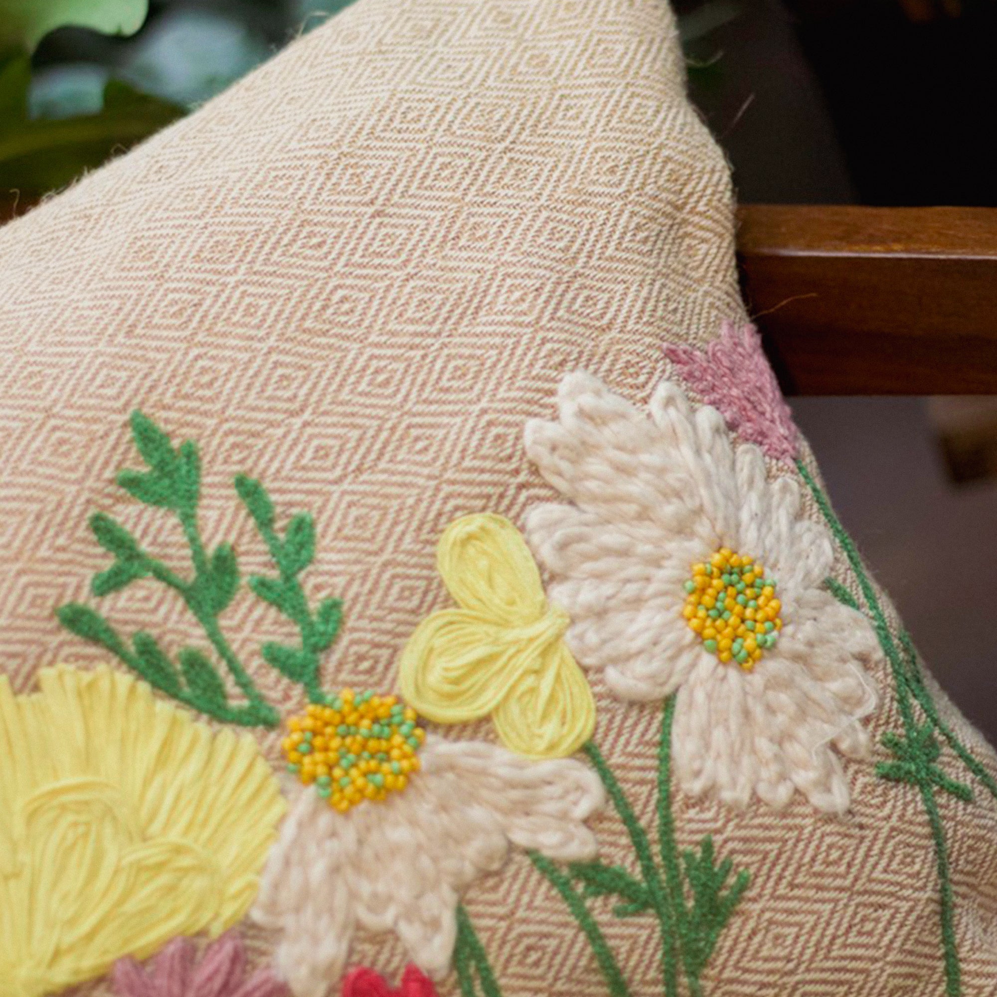 2026 Collection - Hand-Embroidered Flower Cushion Covers - Set of 2 - 14X20 inches
