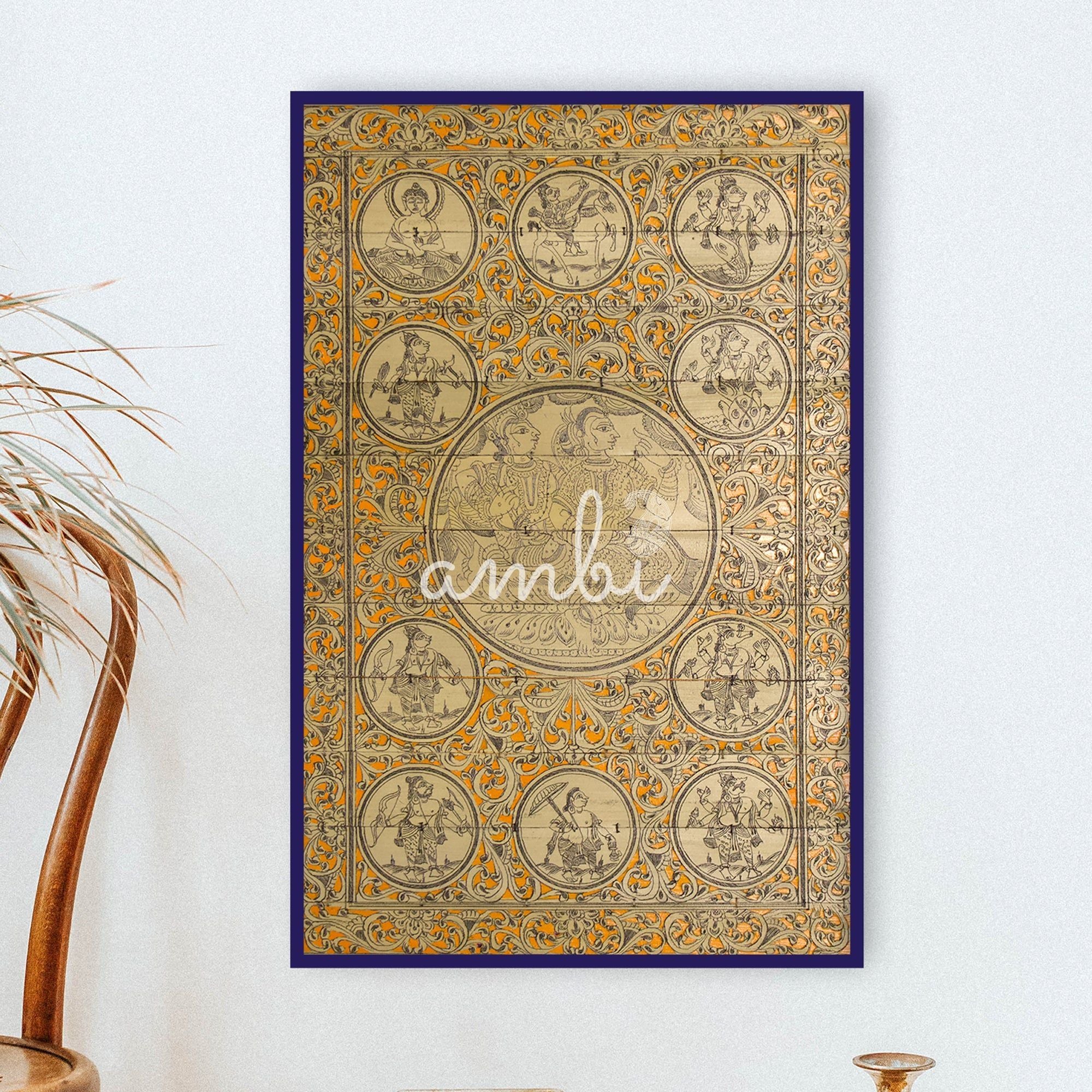 2026 Matte Pattachitra Radhakrishna Dashabatara Palm Leaf Engraving Painting