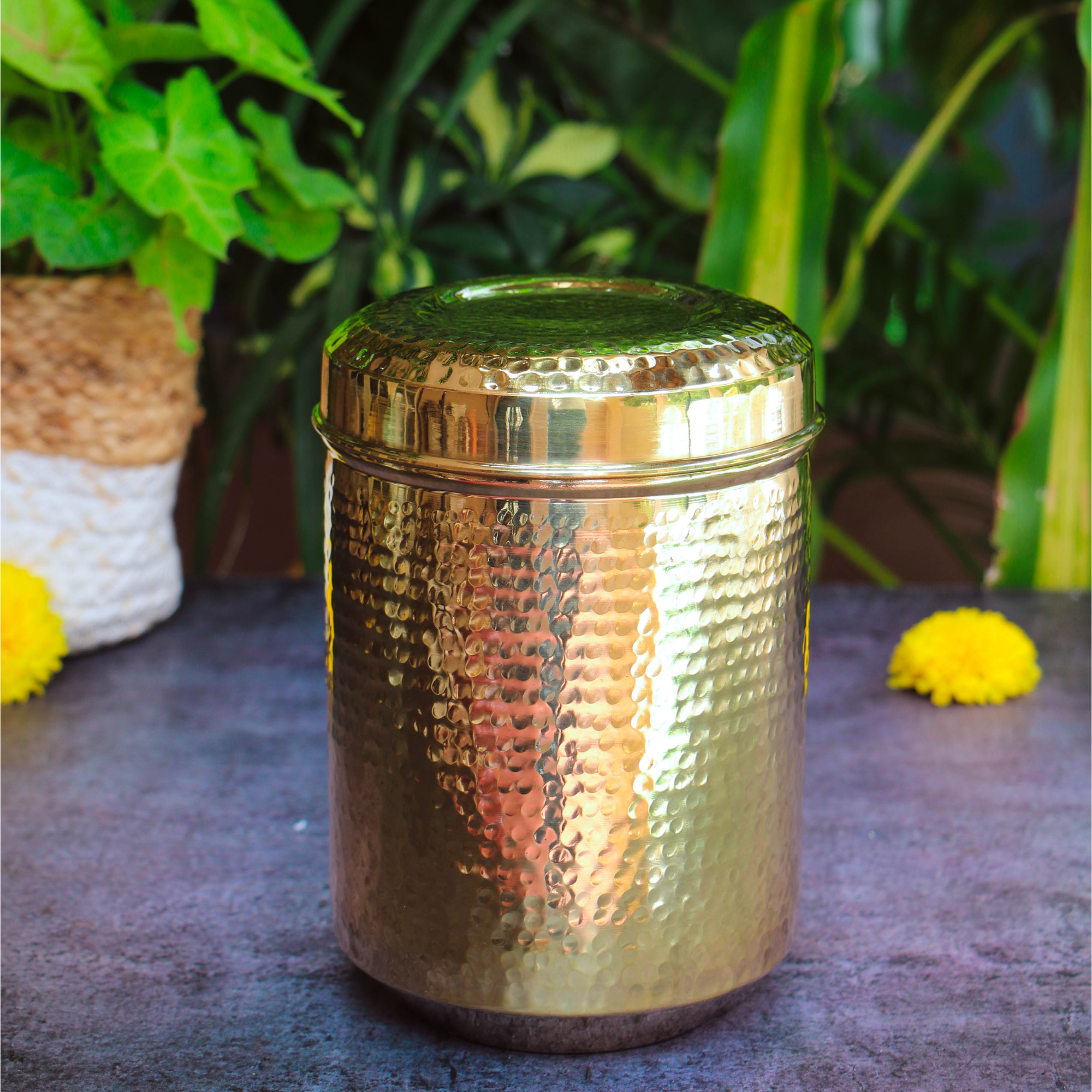Pure Brass Kitchen Storage Boxes - Set of 7 Boxes - Heavy Grade - Hammered Finish