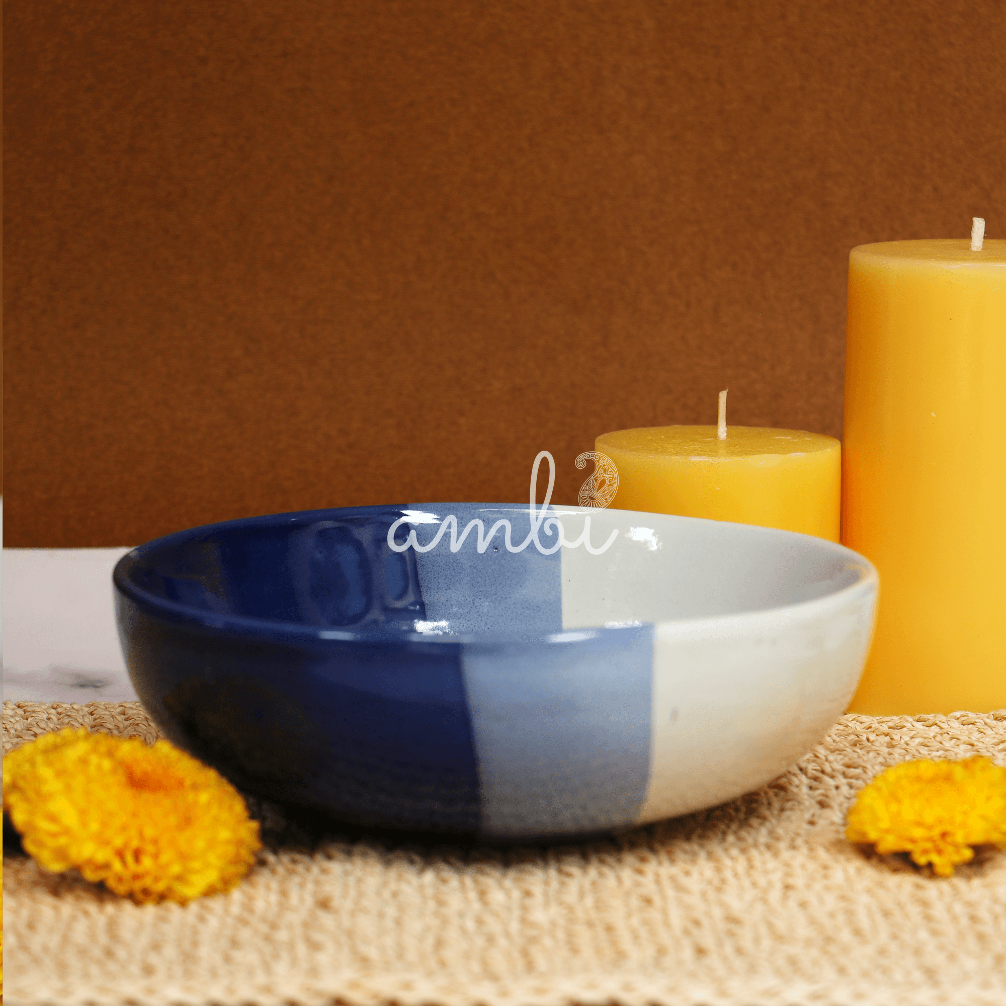 Ambi Handmade Blue Tri-Shade Salad Bowl 7 inch