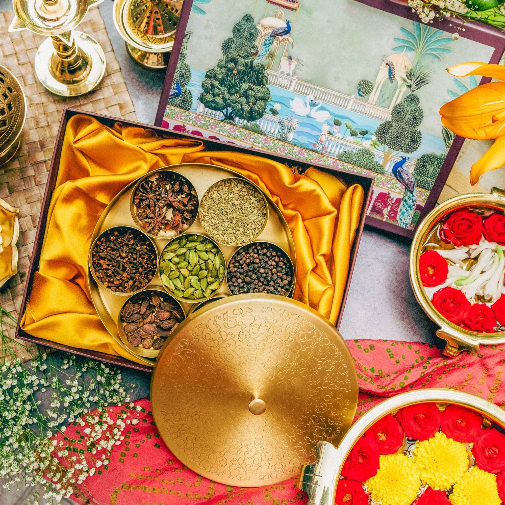 Ambi Gift of Flavours : 1 Pure Brass Spice Box/ Masala Daani