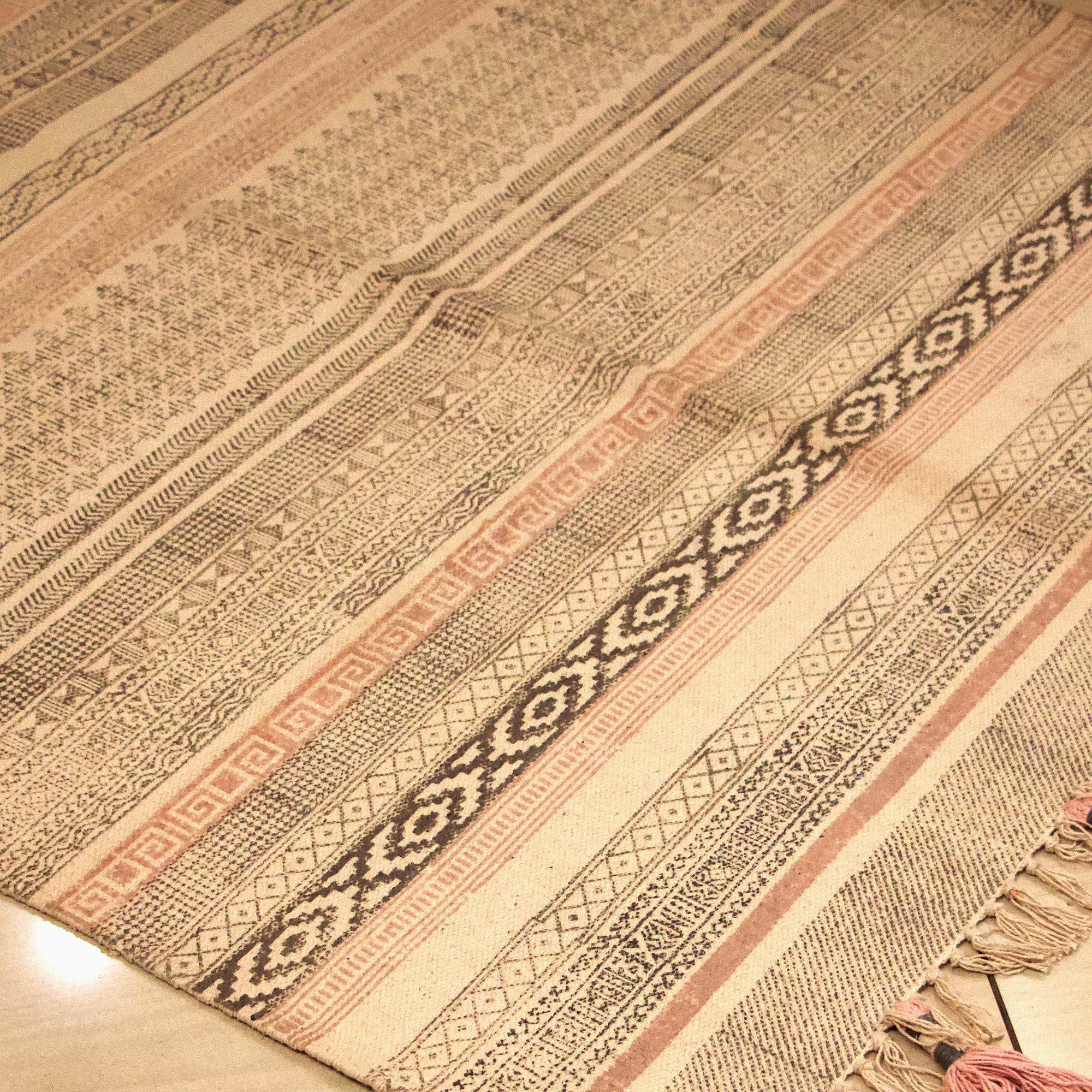 On Sale - Spring Pink Tassels Durrie / Rug featuring Elegance  4 X 6 Ft