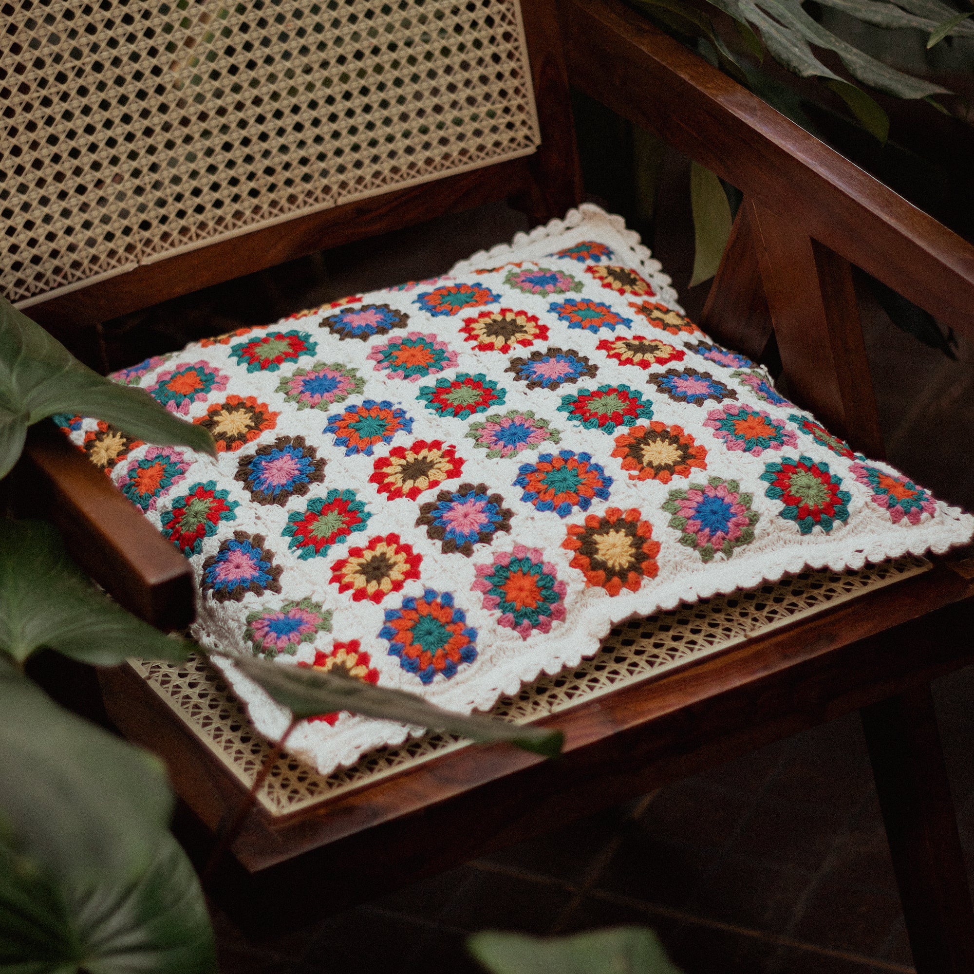 Diwali 2025 Hand-Embroidered Circle Pattern Crochet Cushion Cover - 16 X 16 inches - Set of 3
