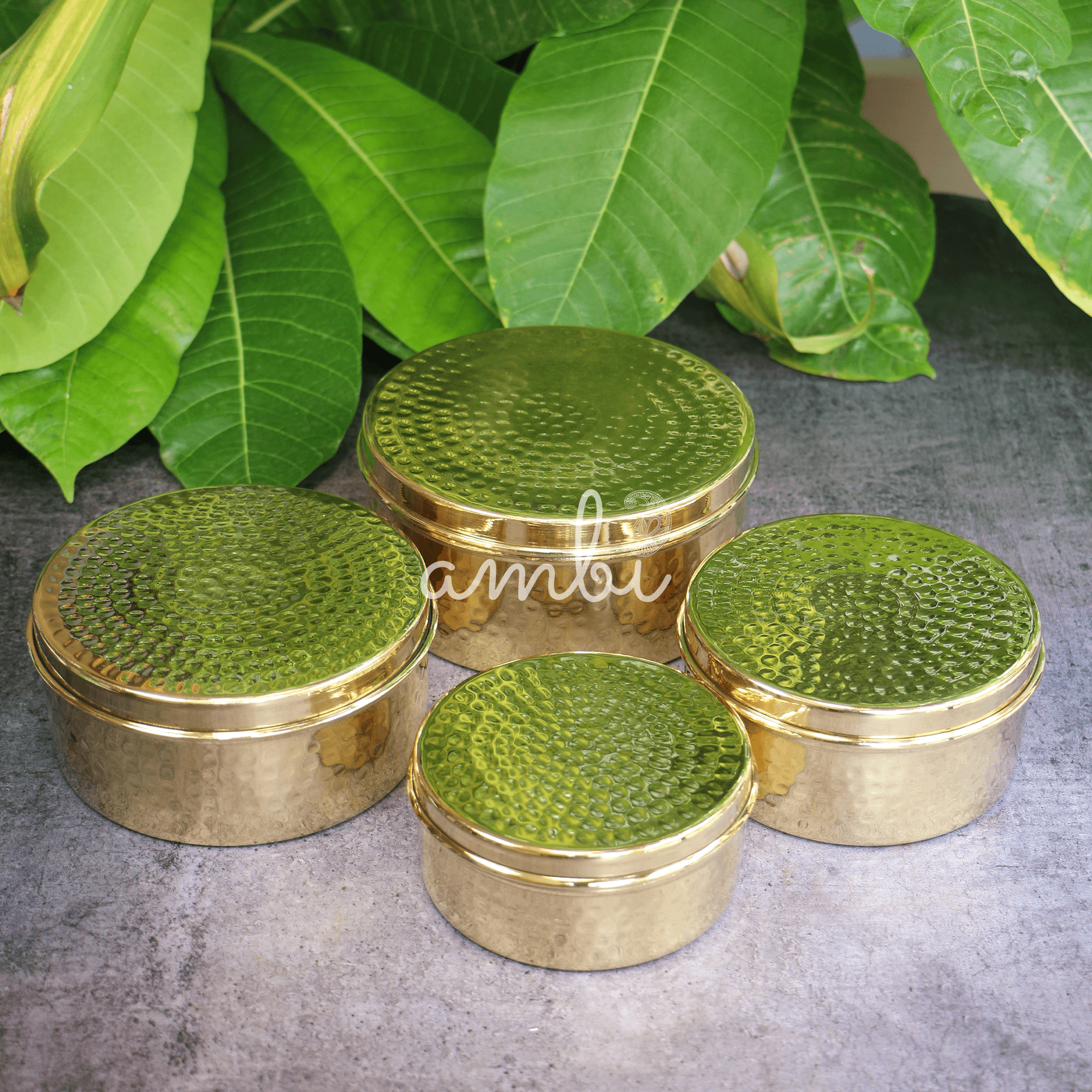 100% Brass Heavy Grade Hammered Storage Boxes / Laddu Boxes - Set of 4 boxes