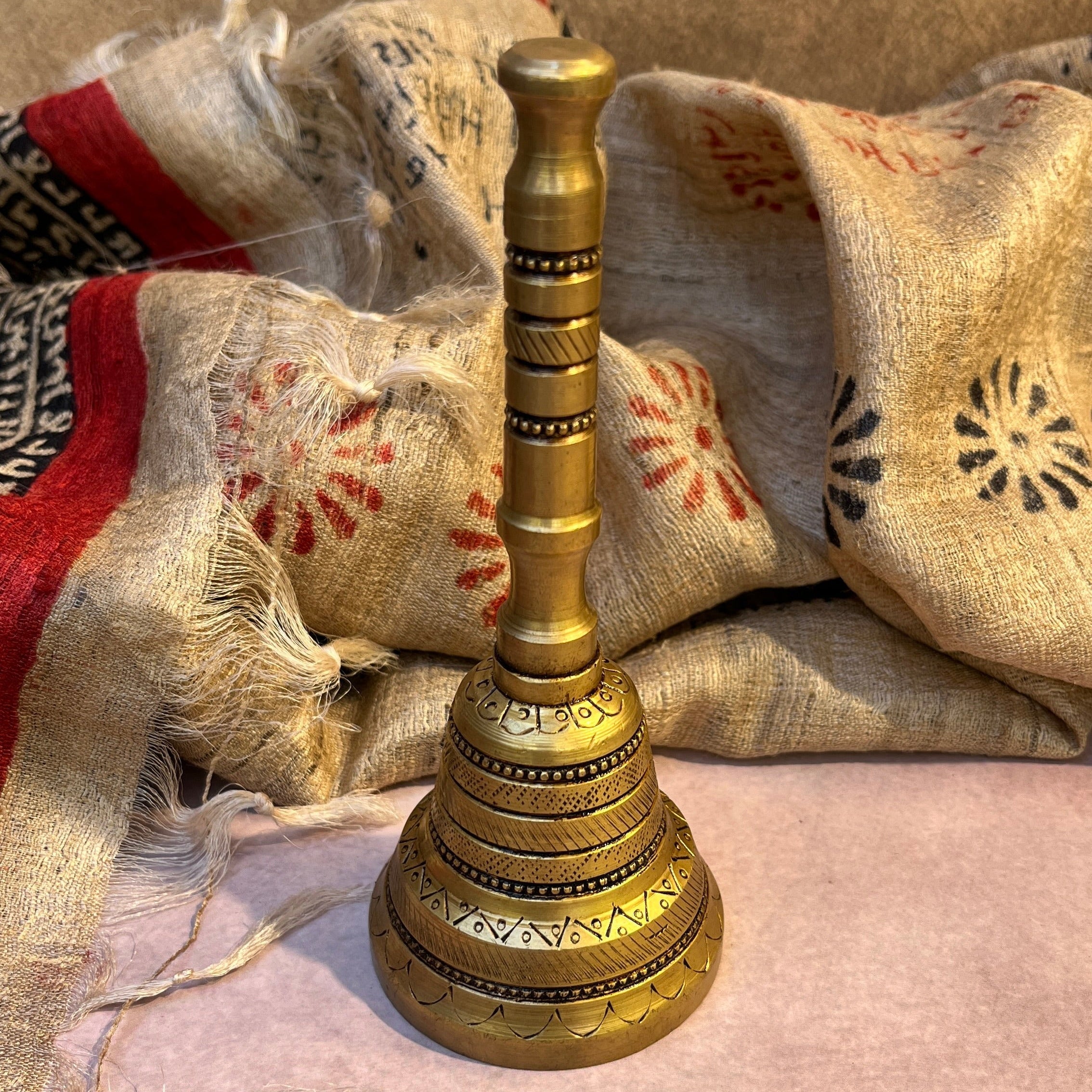 Ambi Pure Brass Engraved Aarti Bell - 5.9 Inch Height
