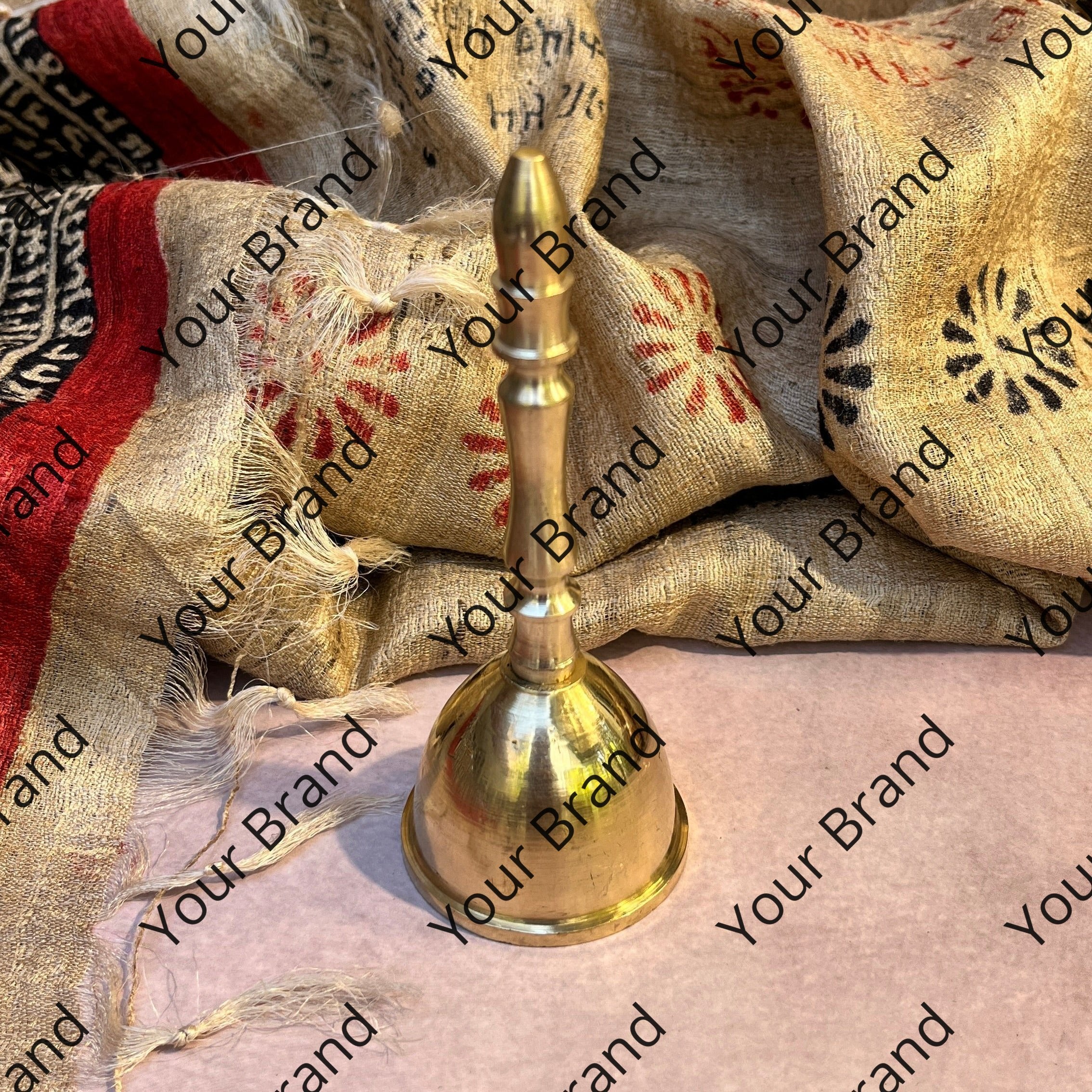 Ambi Pure Brass Handheld Pooja Bell for Aarti & Prayer - 5.2 Inch Height (205 Grams)