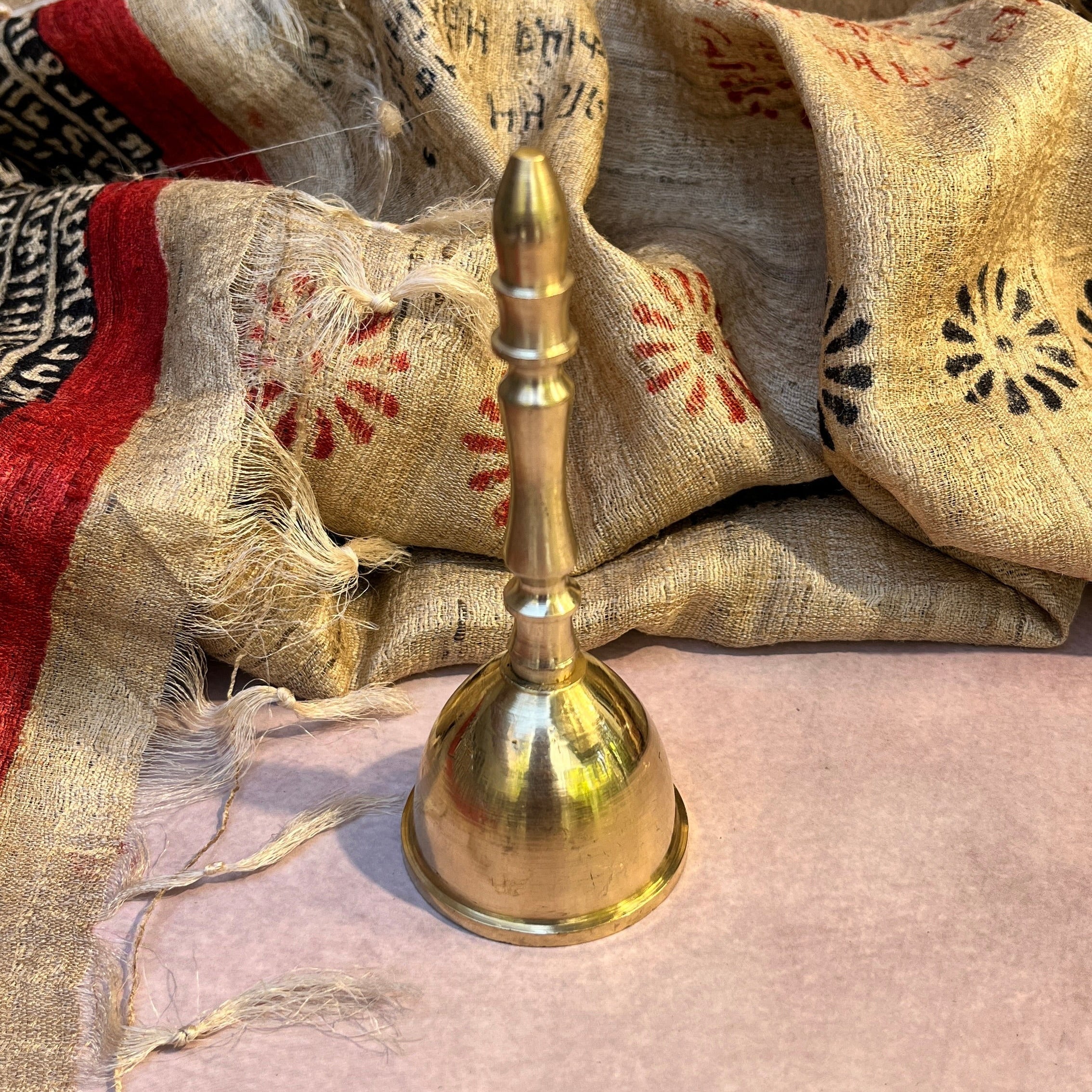 Ambi Pure Brass Handheld Pooja Bell for Aarti & Prayer - 5.2 Inch Height