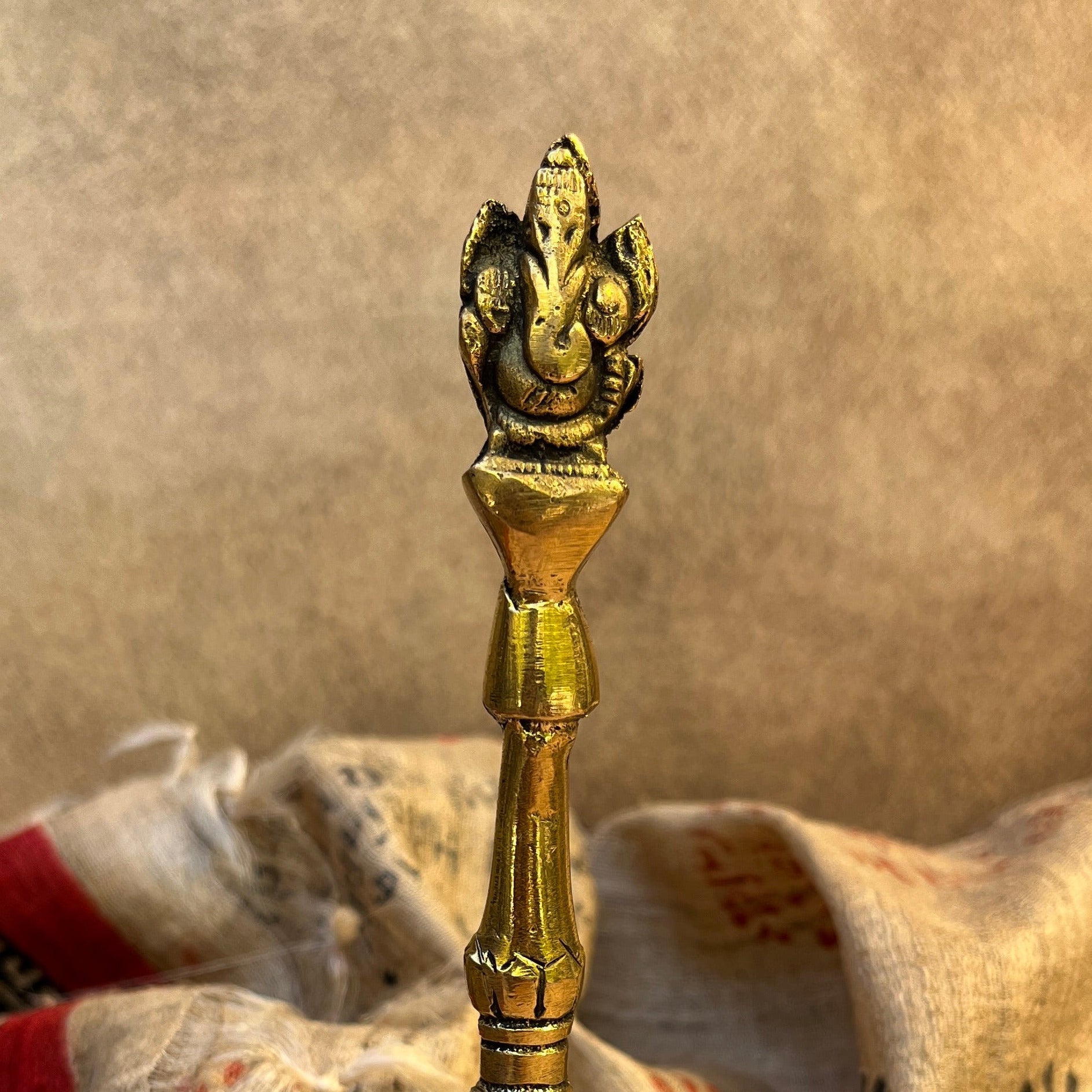 Ambi Pure Brass Handheld Pooja Bell with Lord Ganesh – Intricately Crafted Hand Bell for Aarti & Prayer - 8 Inch Height