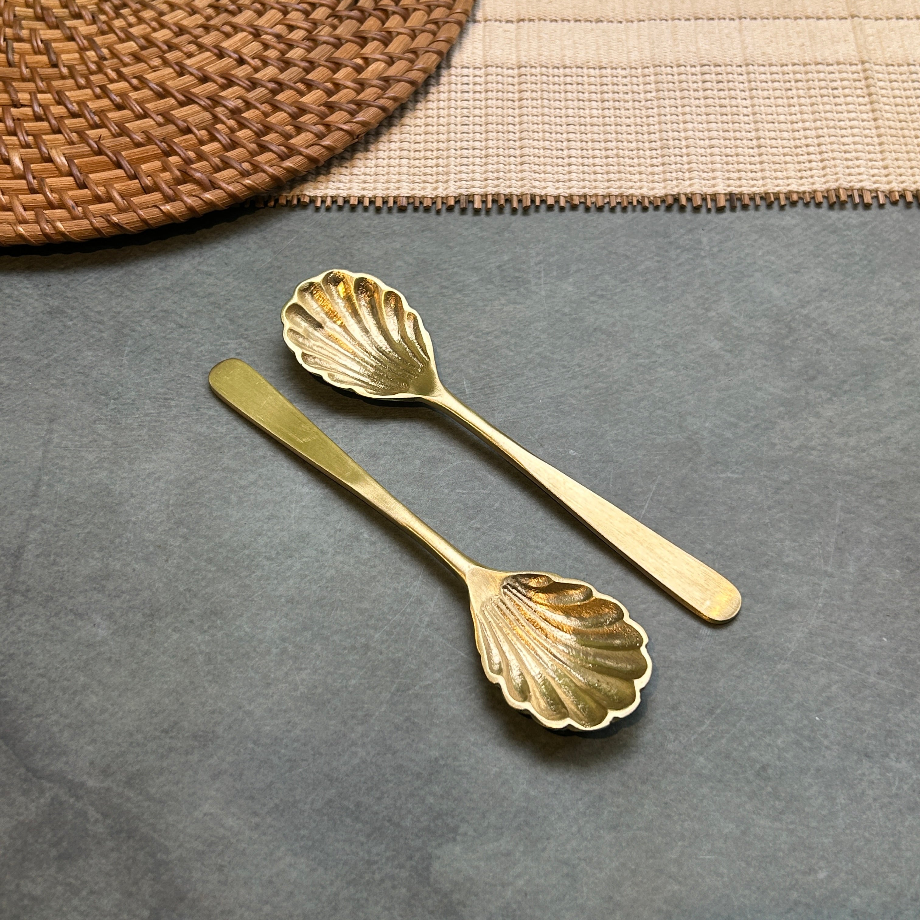 AMBI Pure Brass Artisan Shell-Motif Spoon