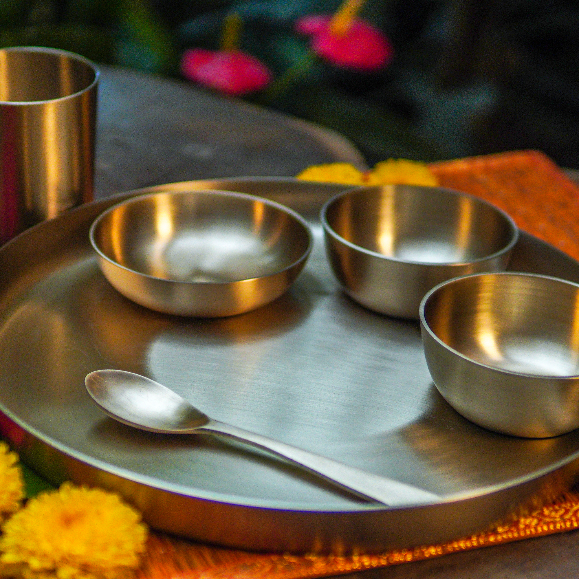 Ambi Pure 100% Lead-Free Kansa Exquisite Thali Set — 6 Pieces | Ayurvedic Dining