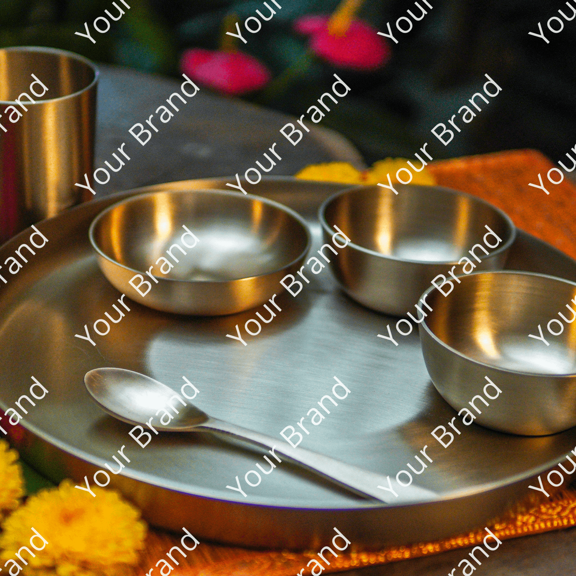 Ambi Pure 100% Lead-Free Kansa Exquisite Thali Set — 6 Pieces | Ayurvedic Dining