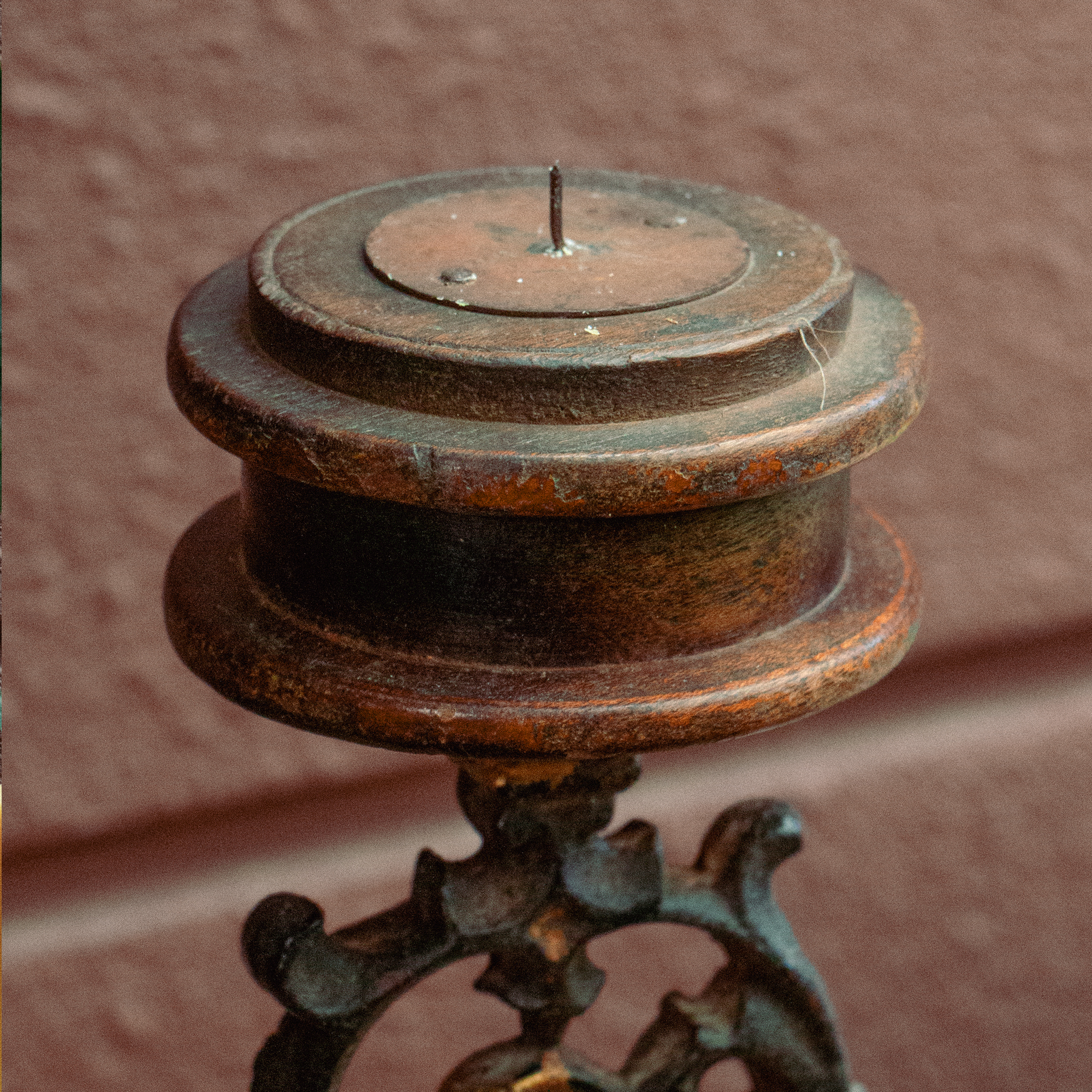 Ambi Vintage Candle Stand — Wrought Iron & Wood | Heritage Home Décor