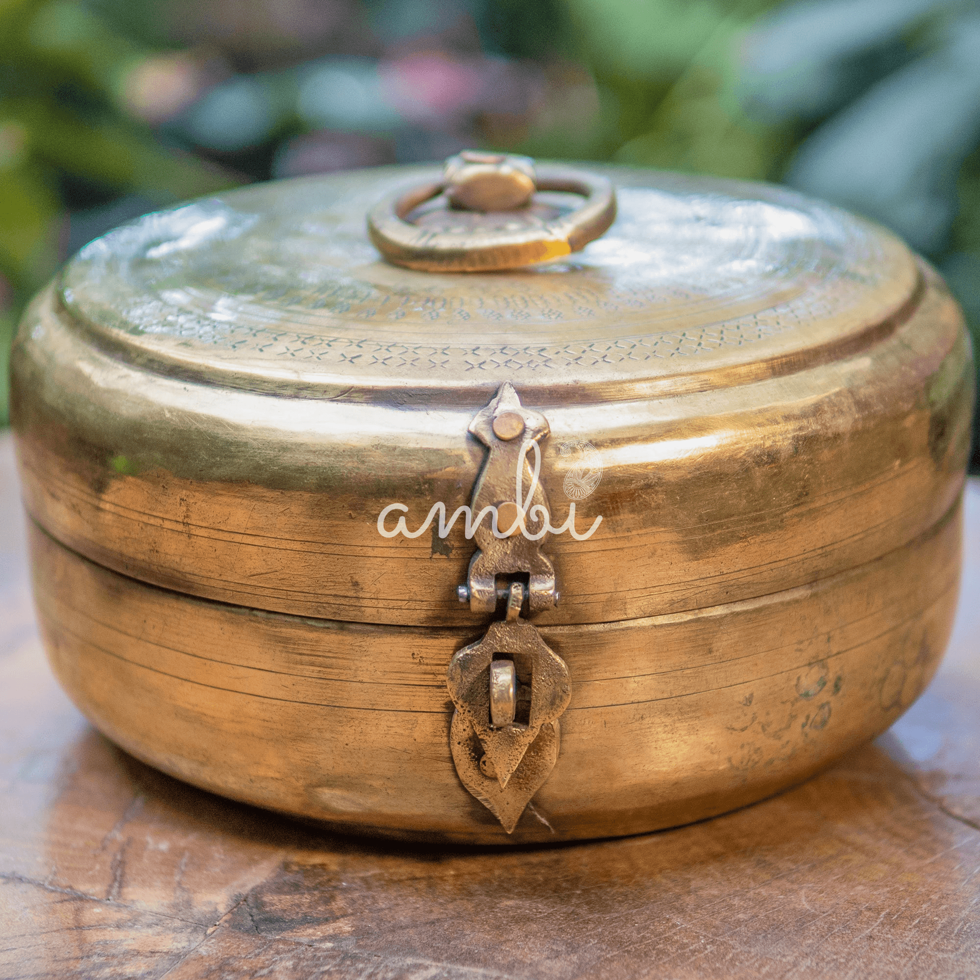 Handcrafted Vintage Floral Engraved Brass Chapati Box - 8 inches diameter