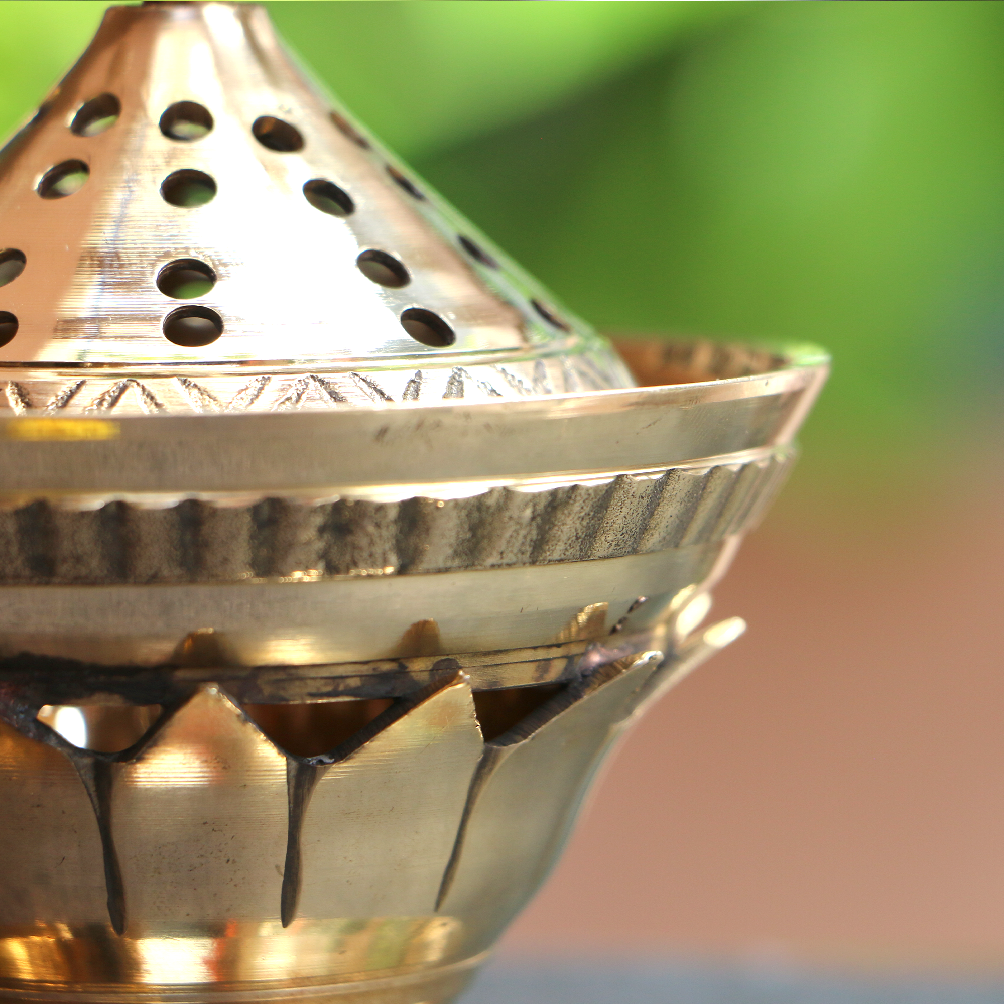 Lotus Base Peacock Top Brass Dhuni Loban Sambrani Incense Burner (Large)